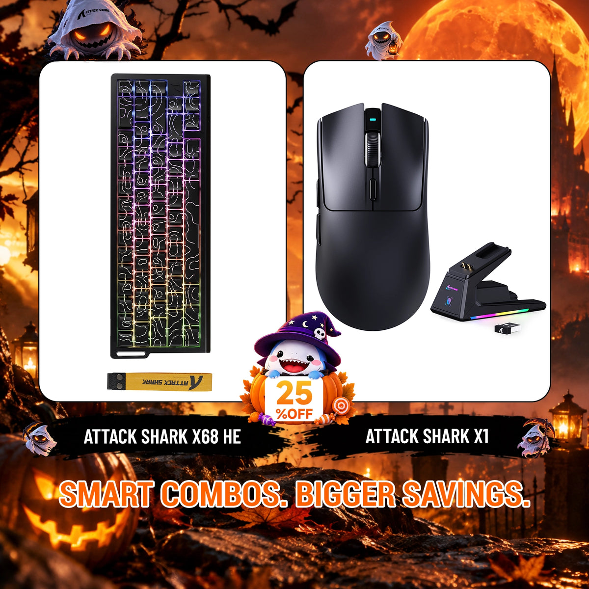 ATTACK SHARK X68HE ラピッドトリガーキーボード + X1 ワイヤレスゲーミングマウス バンドル