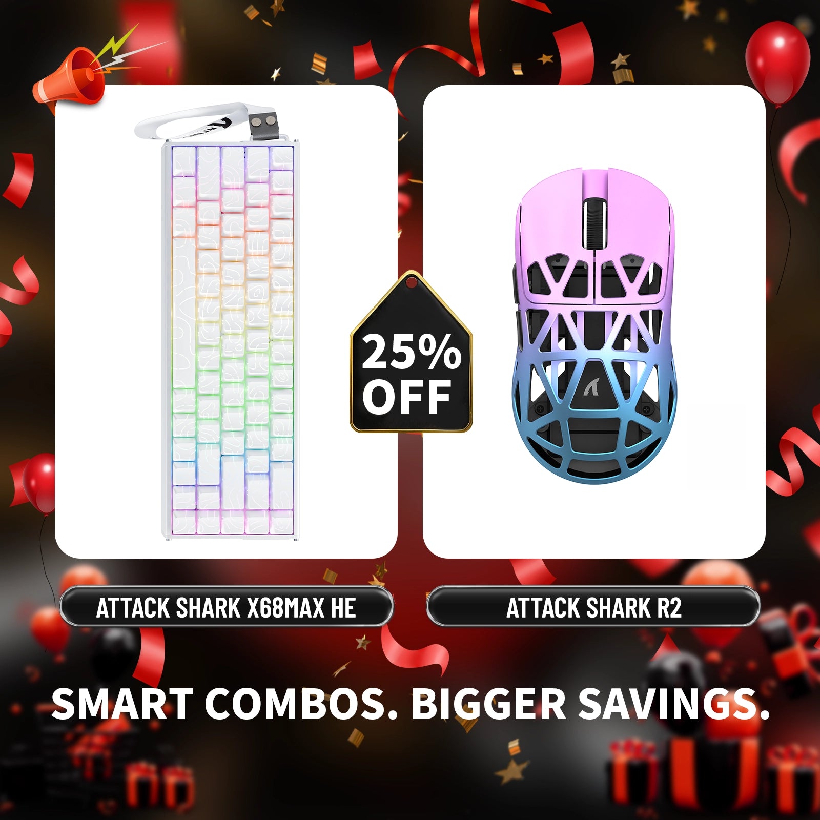 ATTACK SHARK X68MAX HE ラピッドトリガー アルミニウムキーボード + R2 マグネシウム合金ワイヤレスゲーミングマウスバンドル