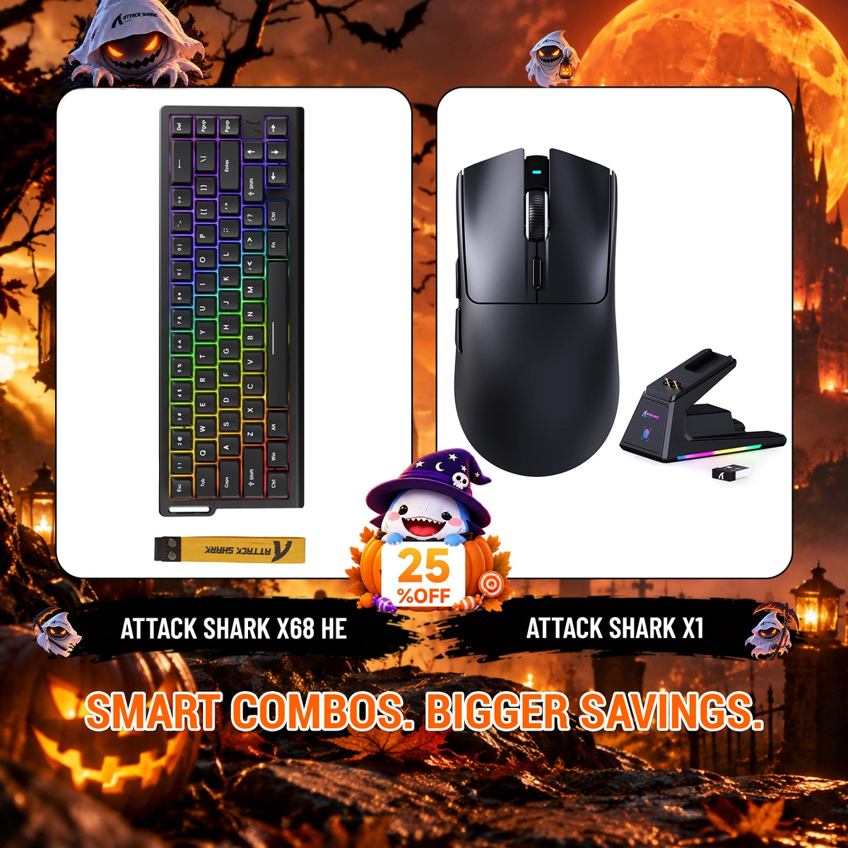 ATTACK SHARK X68HE ラピッドトリガーキーボード + X1 ワイヤレスゲーミングマウス バンドル