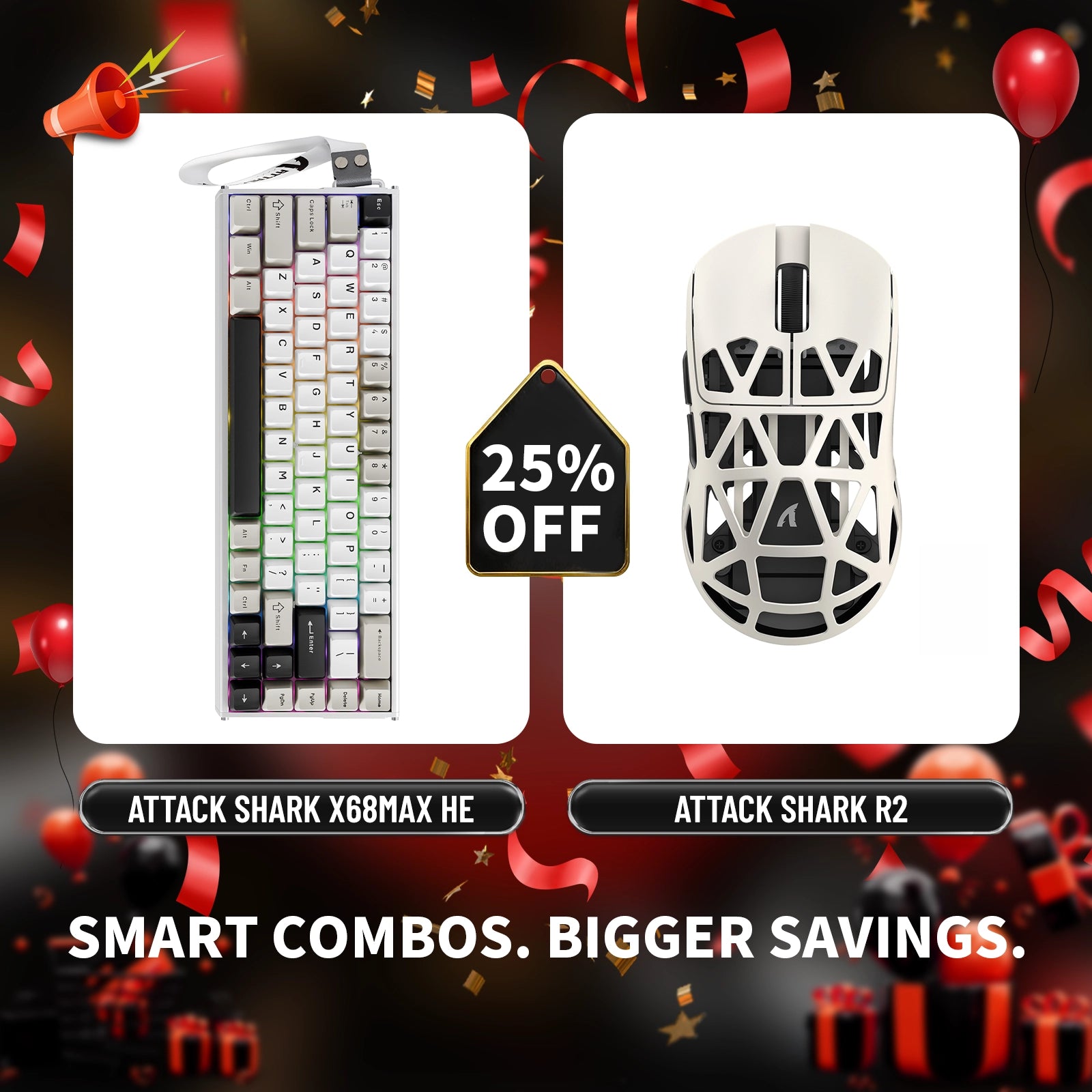 ATTACK SHARK X68MAX HE ラピッドトリガー アルミニウムキーボード + R2 マグネシウム合金ワイヤレスゲーミングマウスバンドル