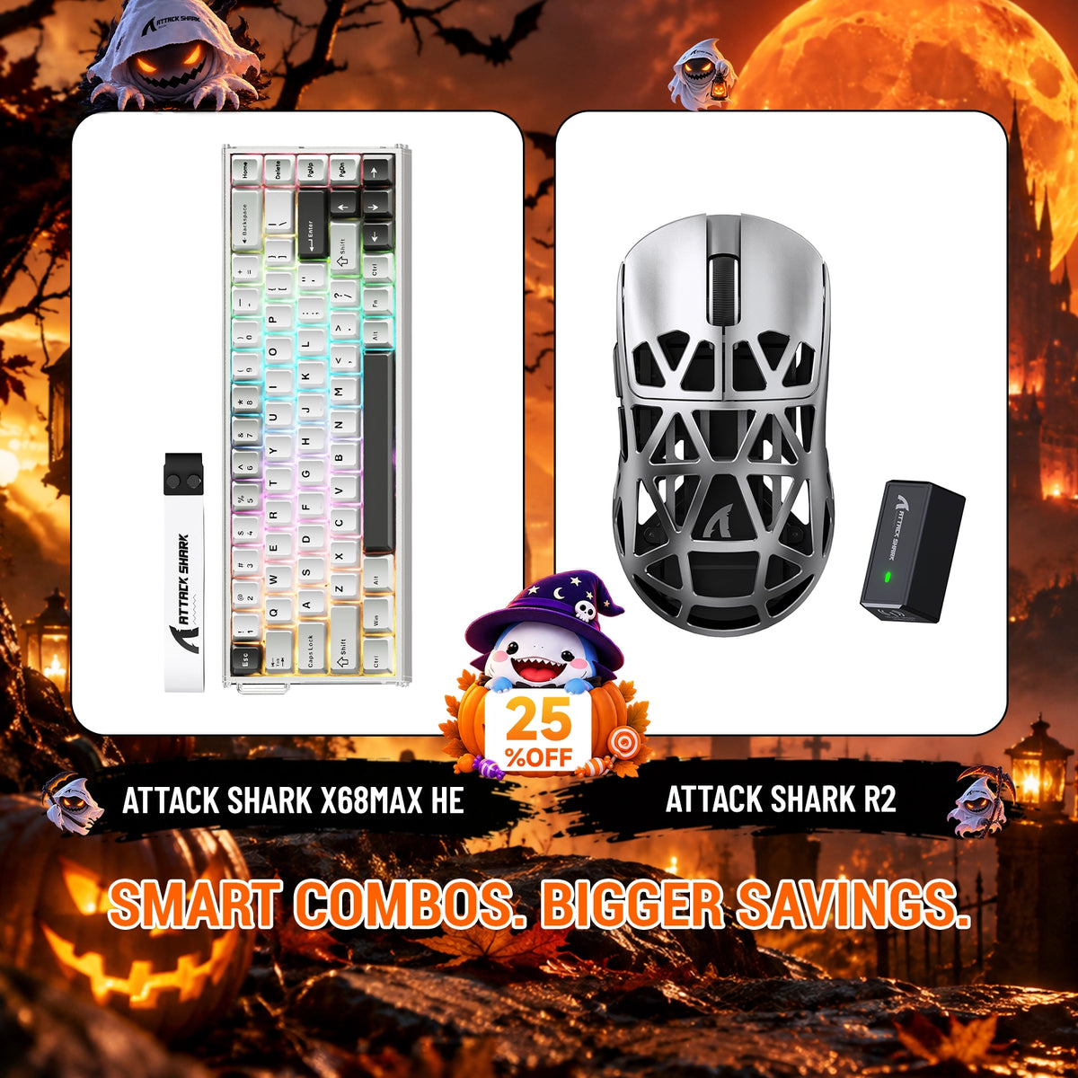 ATTACK SHARK X68 MAX HE ラピッドトリガー アルミニウムキーボード+R2 マグネシウム合金ワイヤレスゲーミングマウスセット