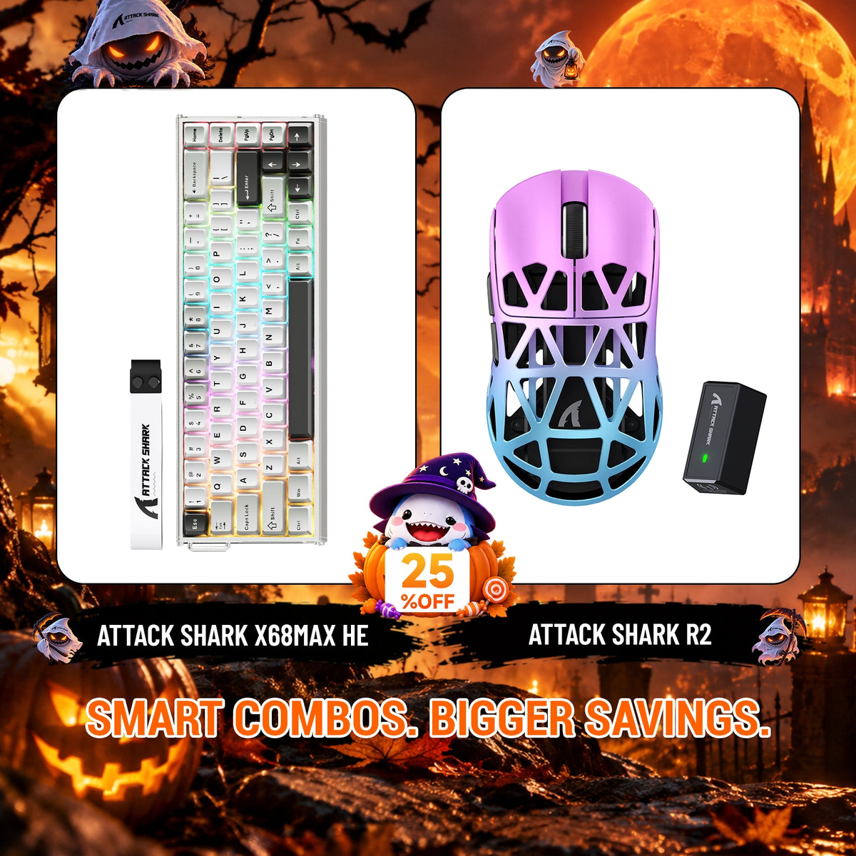ATTACK SHARK X68 MAX HE ラピッドトリガー アルミニウムキーボード+R2 マグネシウム合金ワイヤレスゲーミングマウスセット