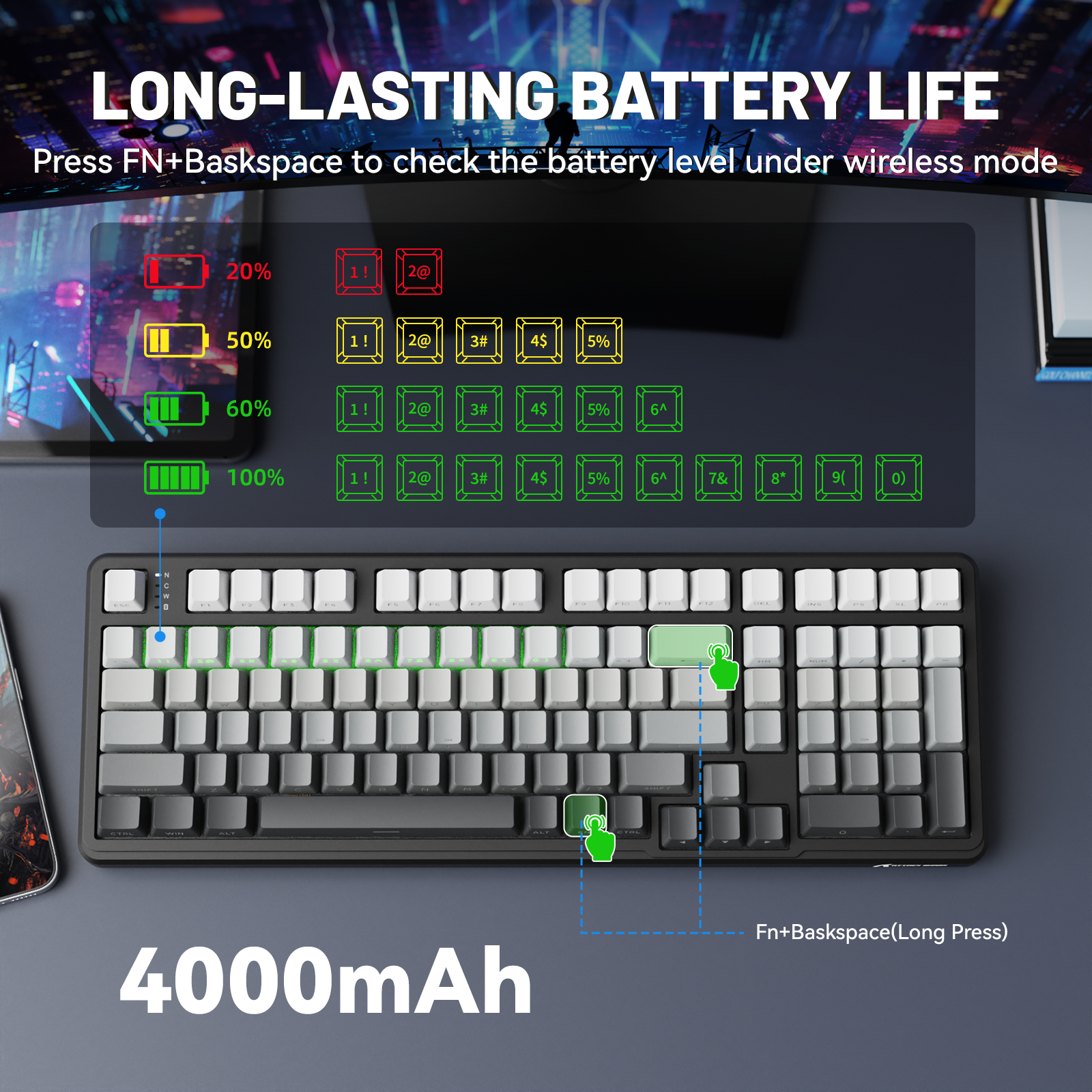 ATTACK SHARK X98 フルサイズ ワイヤレス メカニカルキーボード