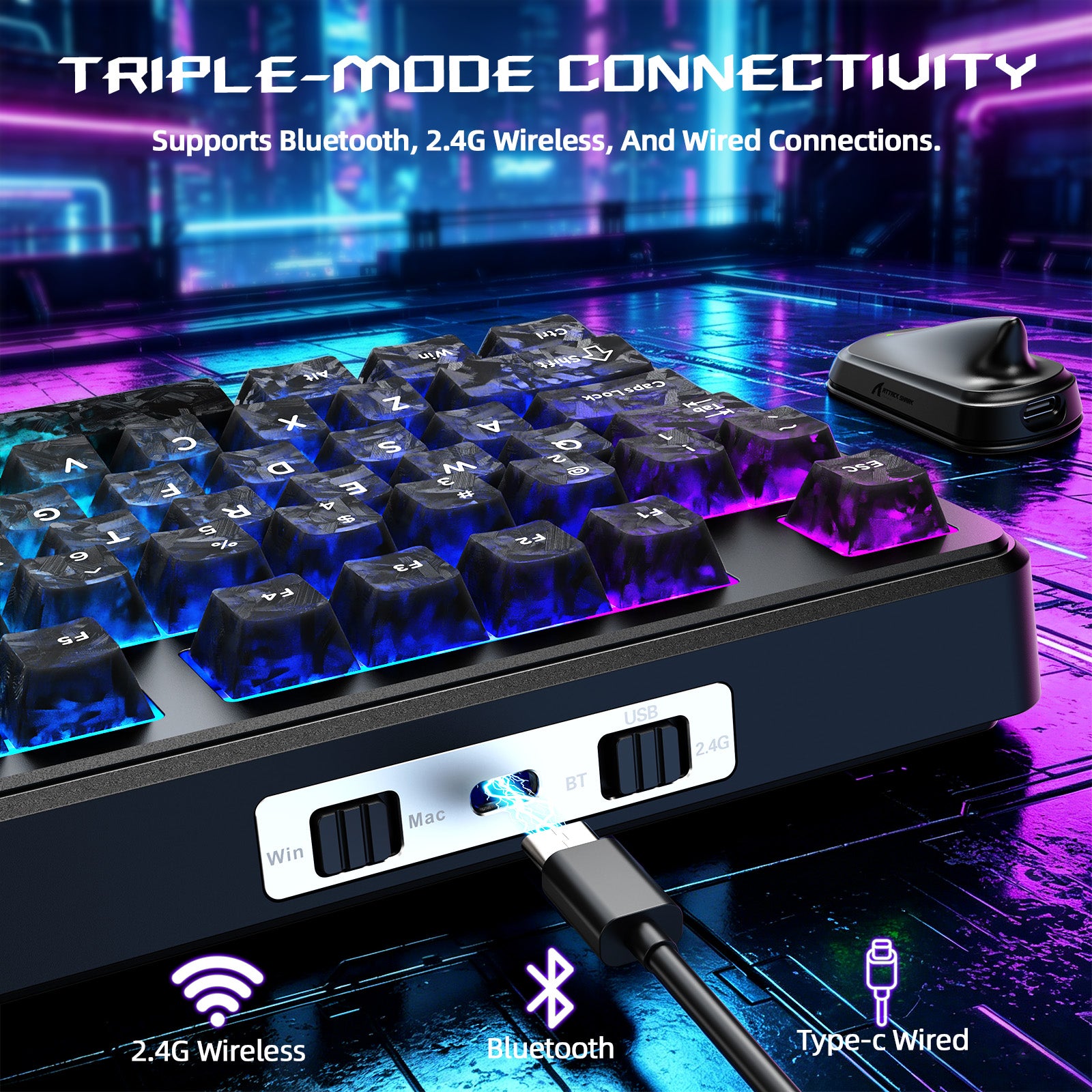 ATTACK SHARK X87 ULTRA ワイヤレス ゲーミングキーボード 8KHz レシーバー&RGBコイルケーブル付き