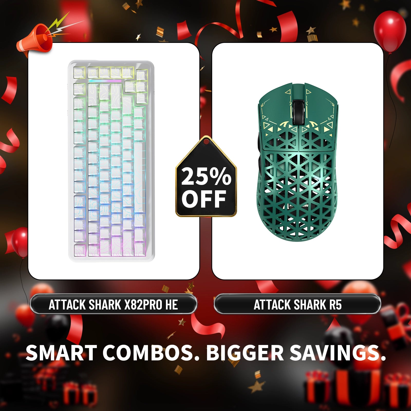 ATTACK SHARK X82PRO HE ラピッドトリガーキーボード + R5 カーボンファイバーワイヤレスゲーミングマウスバンドル