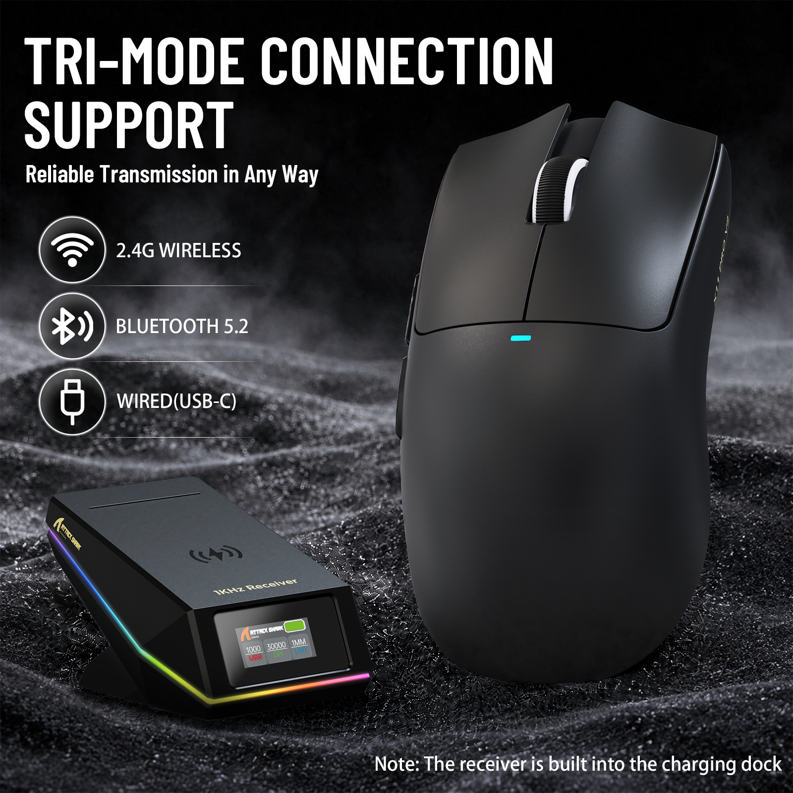 ATTACK SHARK X11 PRO V2 ワイヤレスゲーミングマウス TFTディスプレイ付き充電ドック C06コイルケーブル付き