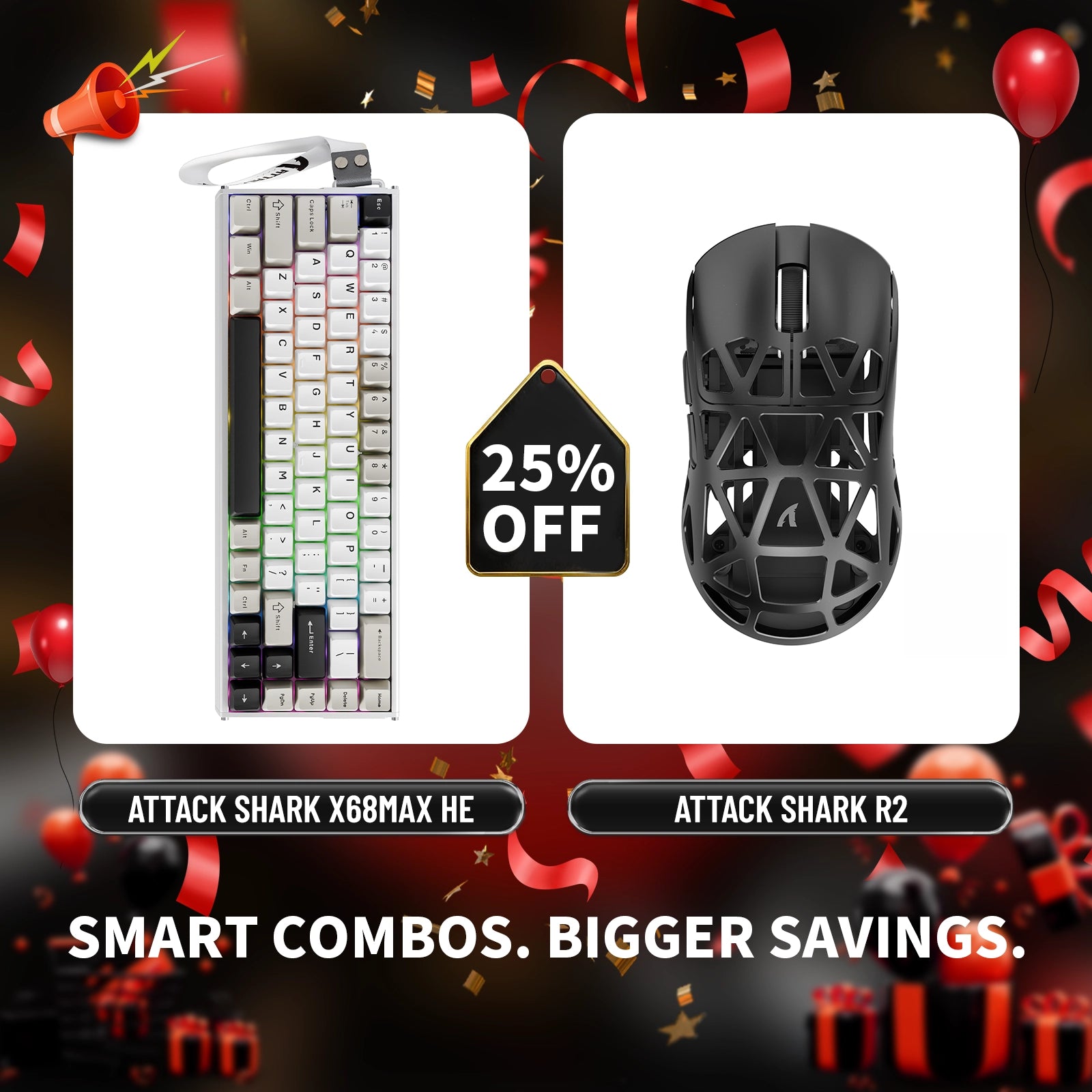 ATTACK SHARK X68MAX HE ラピッドトリガー アルミニウムキーボード + R2 マグネシウム合金ワイヤレスゲーミングマウスバンドル
