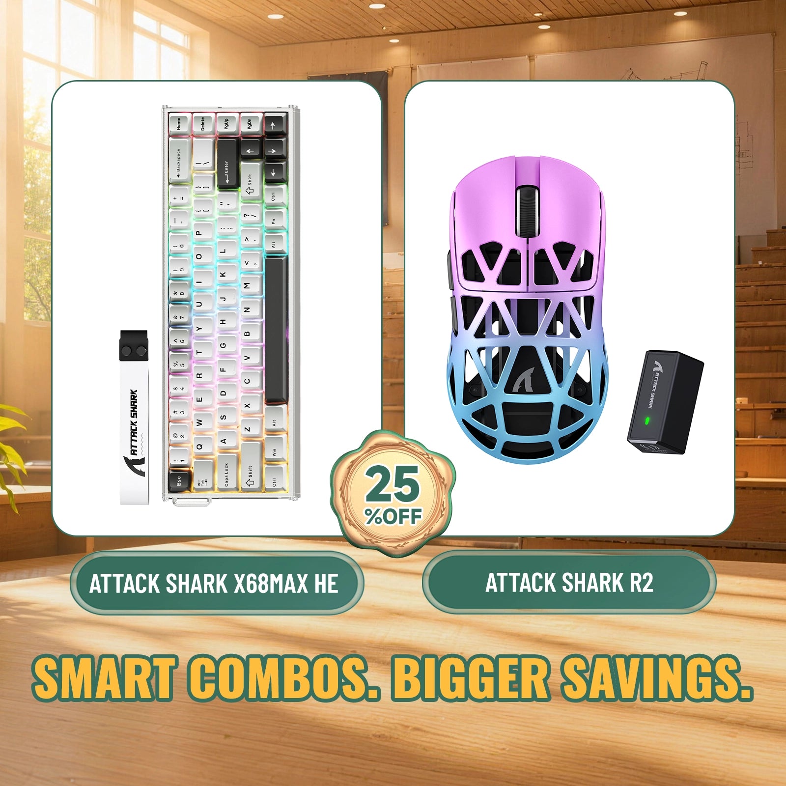 ATTACK SHARK X68MAX HE ラピッドトリガーアルミニウムキーボード + R2 マグネシウム合金ワイヤレスゲーミングマウス バンドル