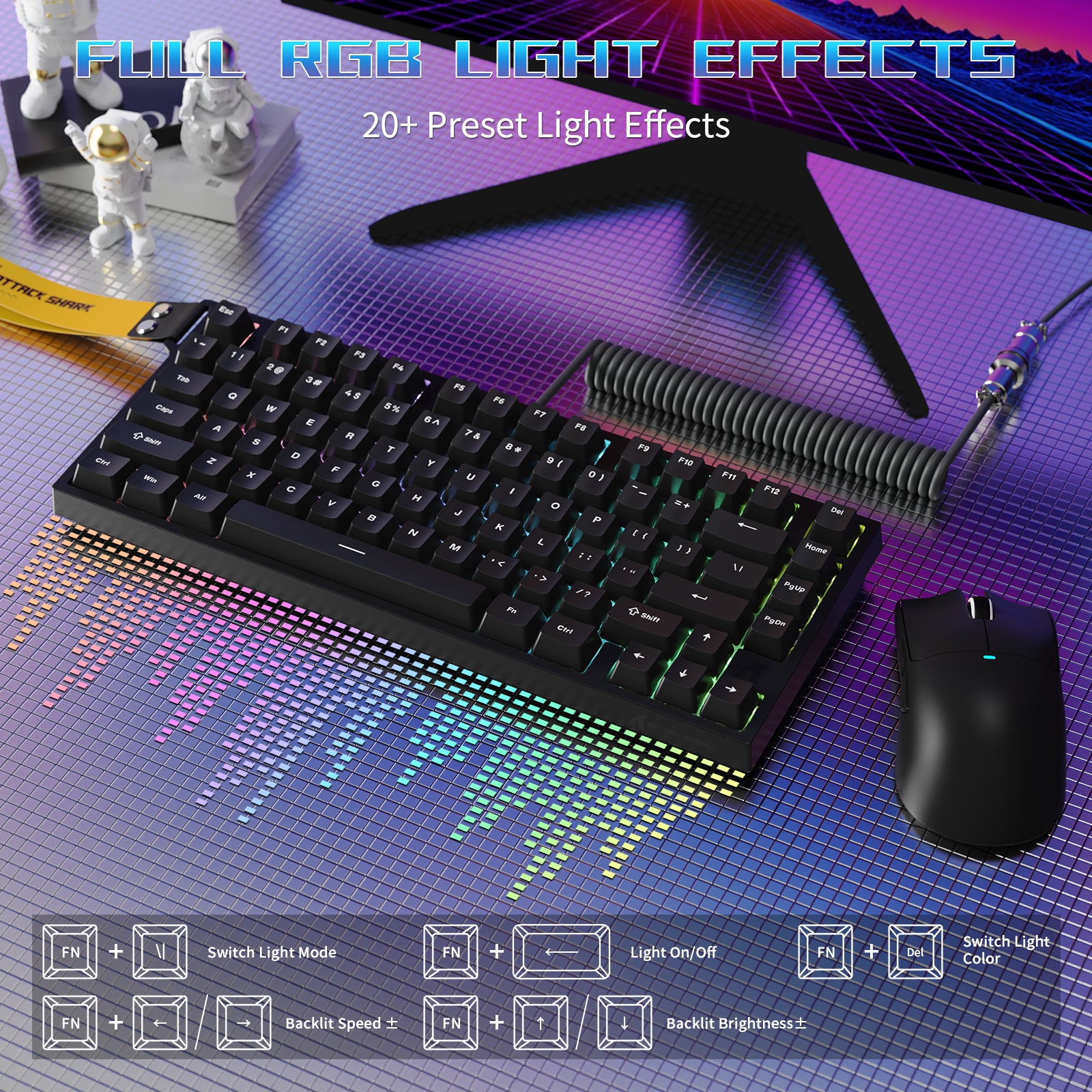 ATTACK SHARK R82 HE 有線75%ゲーミングキーボード C01ULTRA LEDケーブル付き