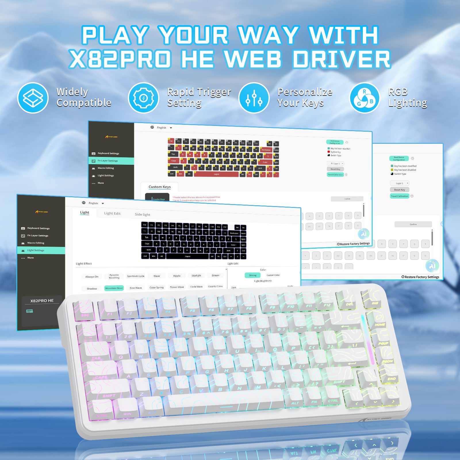 ATTACK SHARK X82PRO HE ワイヤレス ラピッドトリガー ゲーミングキーボード マグネティックスイッチ