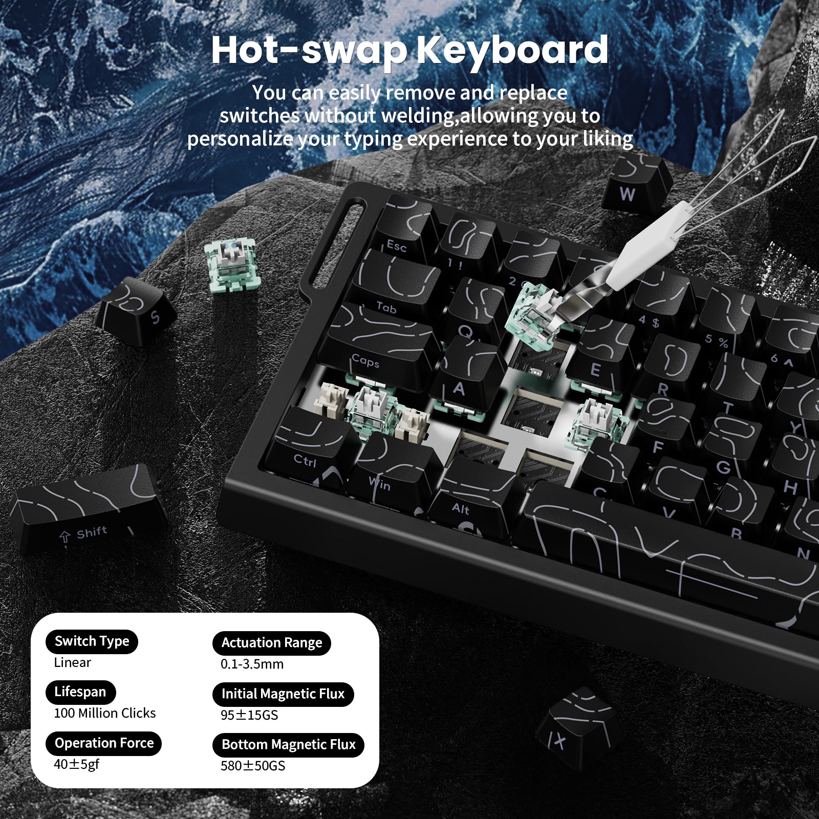 ATTACK SHARK X68 HE Hot-swappable keyboard, easy switch replacement
