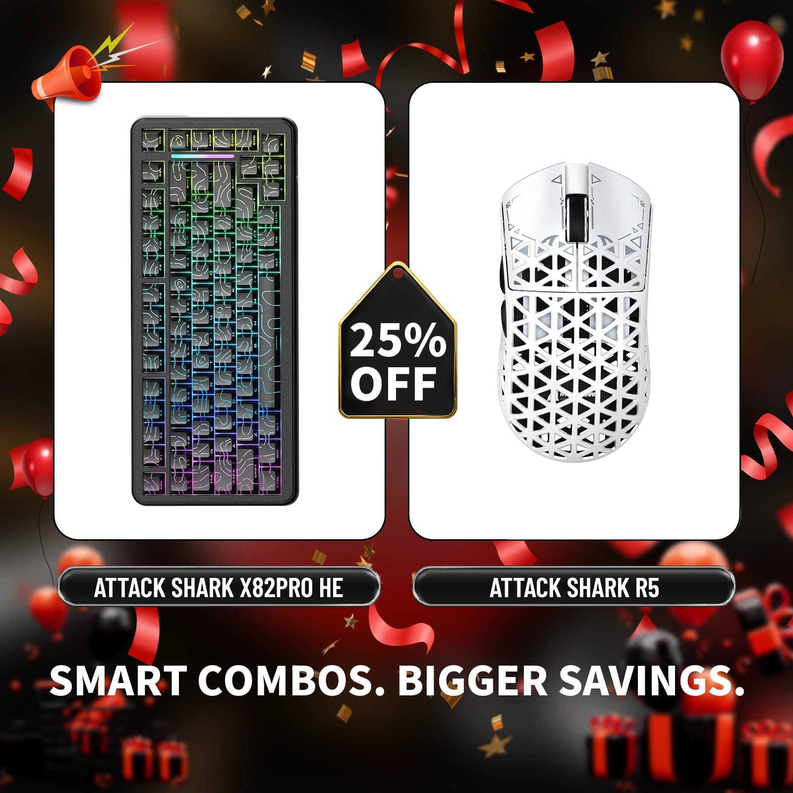 ATTACK SHARK X82PRO HE ラピッドトリガーキーボード + R5 カーボンファイバーワイヤレスゲーミングマウスバンドル