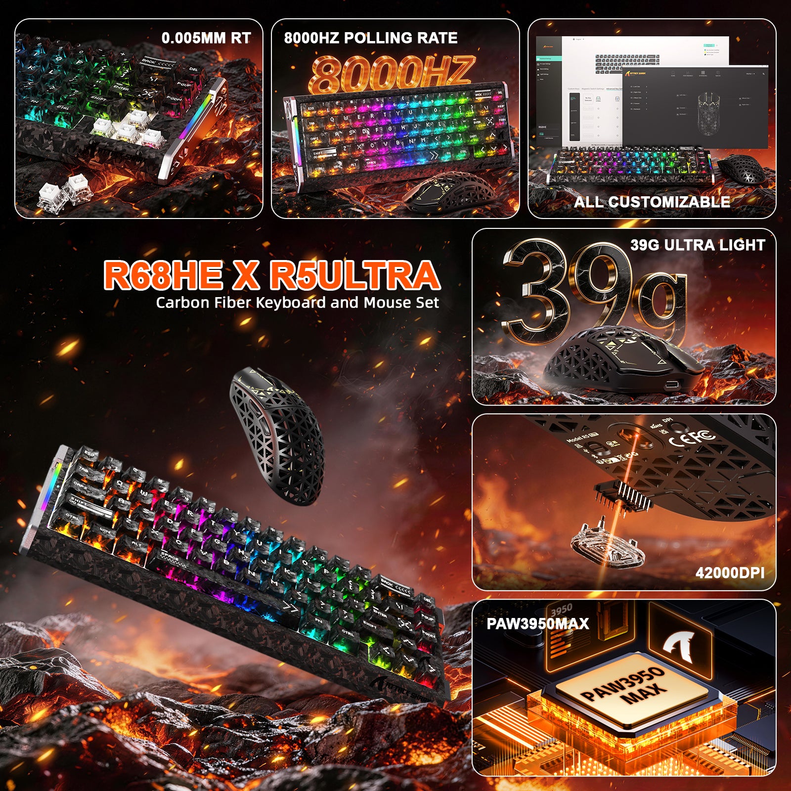 ATTACK SHARK R68 HE & R5 ULTRA カーボンファイバー ゲーミングバンドル