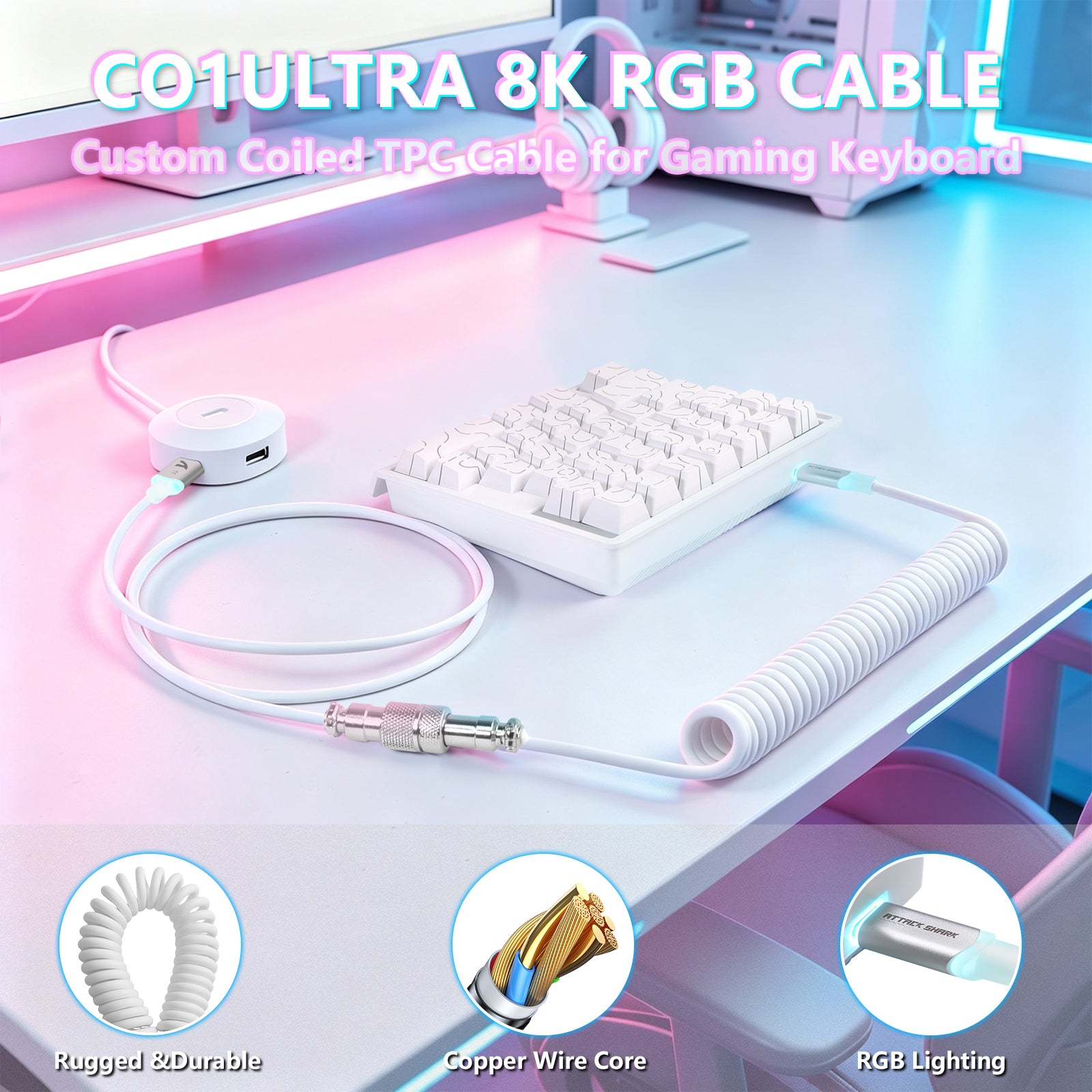 ATTACK SHARK M36 HE 片手用マグネティックスイッチキーボード&C01 ULTRA LED アビエーターケーブル