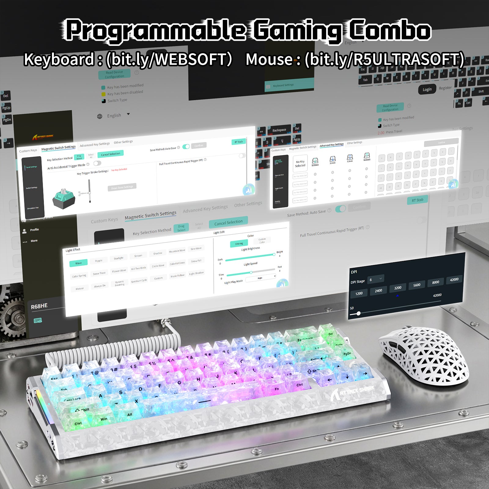 ATTACK SHARK R68 HE & R5 ULTRA Carbon Fiber Bundle: RGB 60% keyboard & mouse.