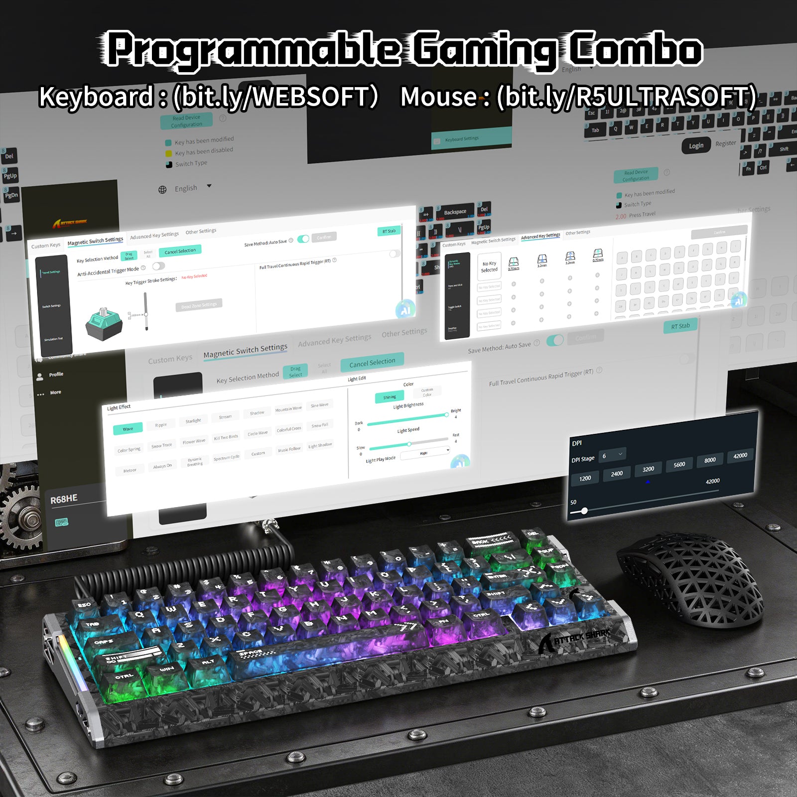 ATTACK SHARK R68 HE & R5 ULTRA カーボンファイバー ゲーミングバンドル C01 ULTRA コイルケーブル付き