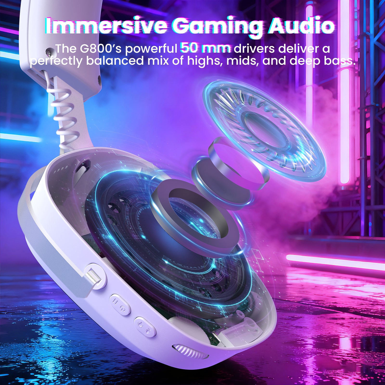 ATTACK SHARK G800 wireless gaming headset with 50mm drivers and RGB lighting.