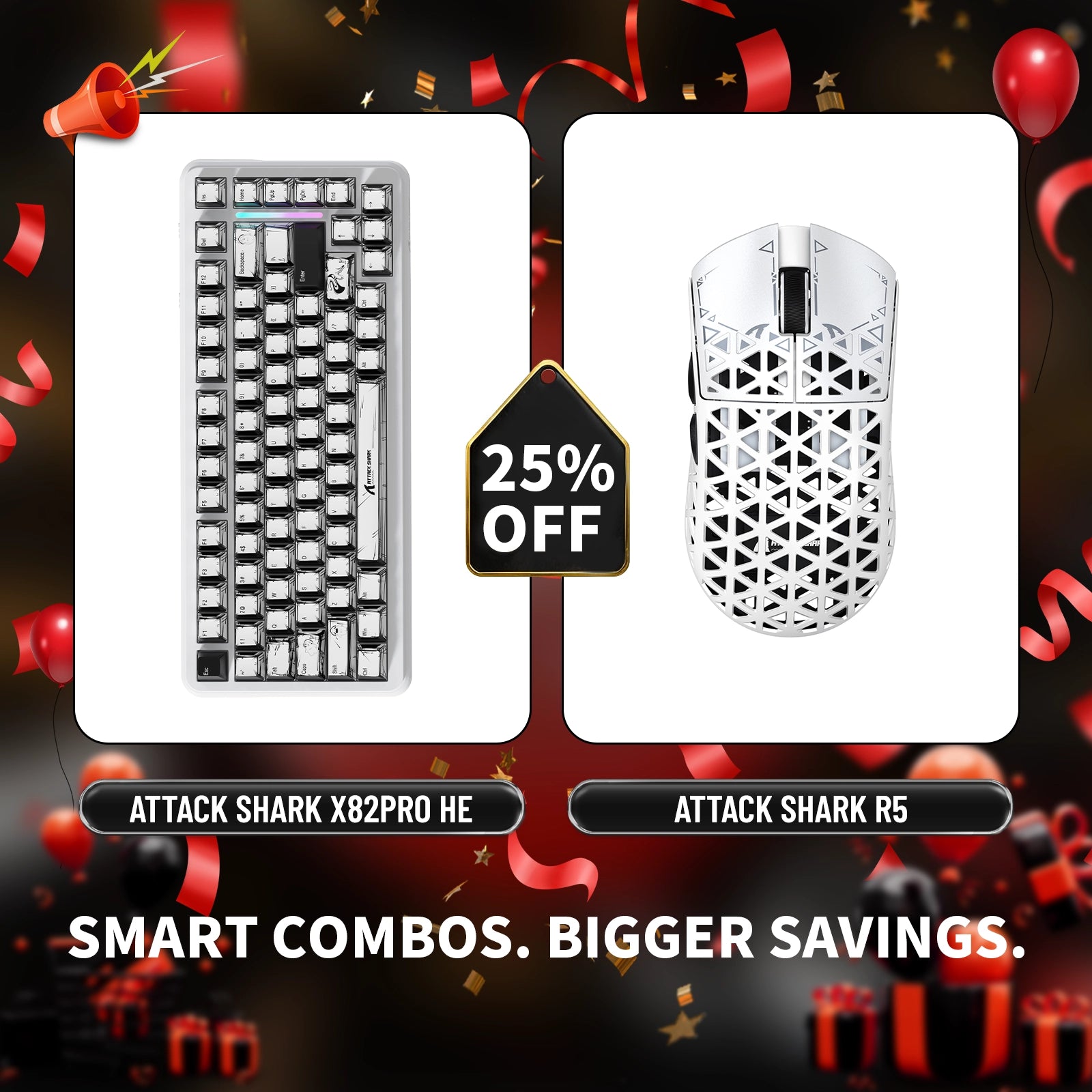 ATTACK SHARK X82PRO HE ラピッドトリガーキーボード + R5 カーボンファイバーワイヤレスゲーミングマウスバンドル