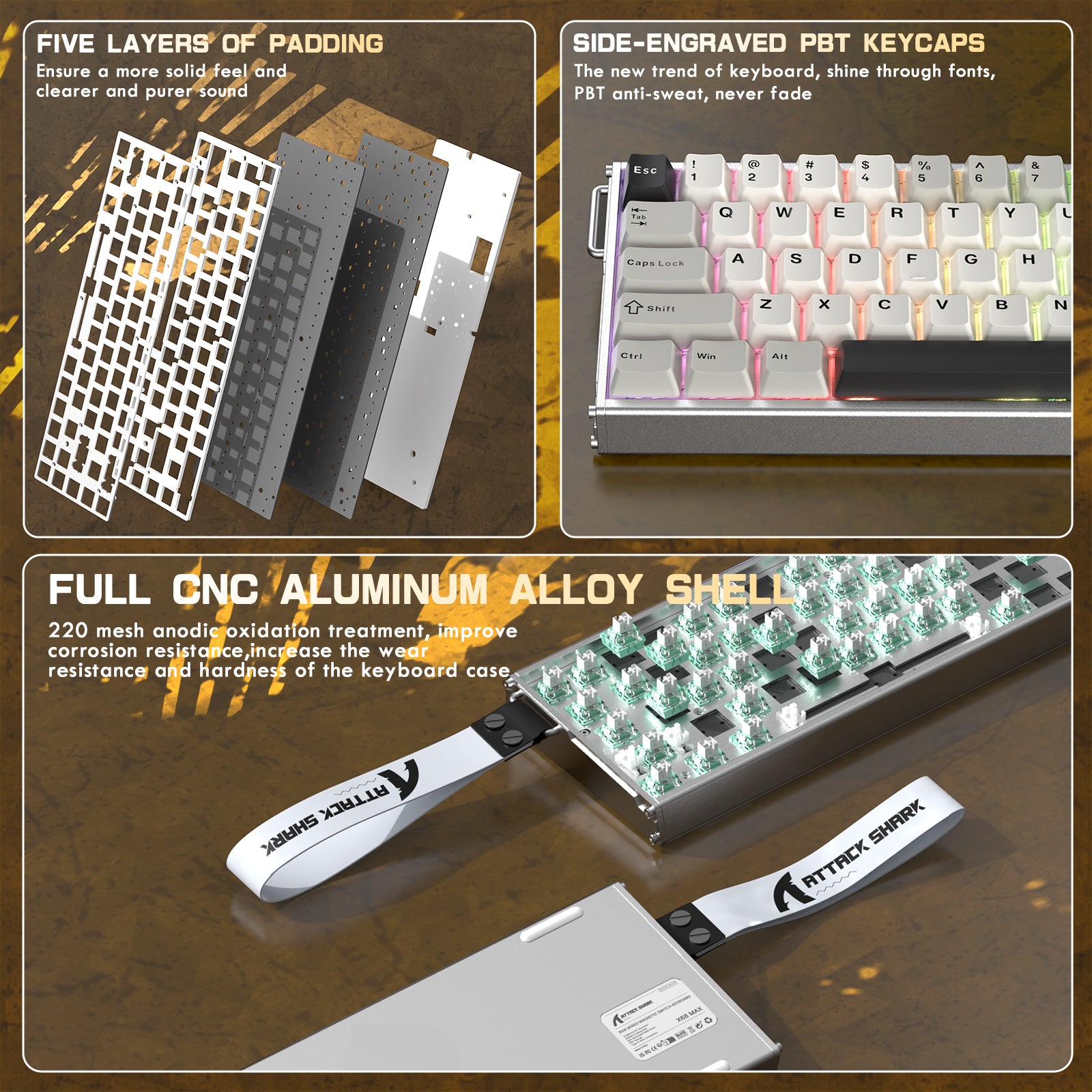 ATTACK SHARK X68MAX HE ラピッドトリガーCNCアルミニウムキーボード 磁気スイッチ C01Ultra RGBコイルケーブル付き
