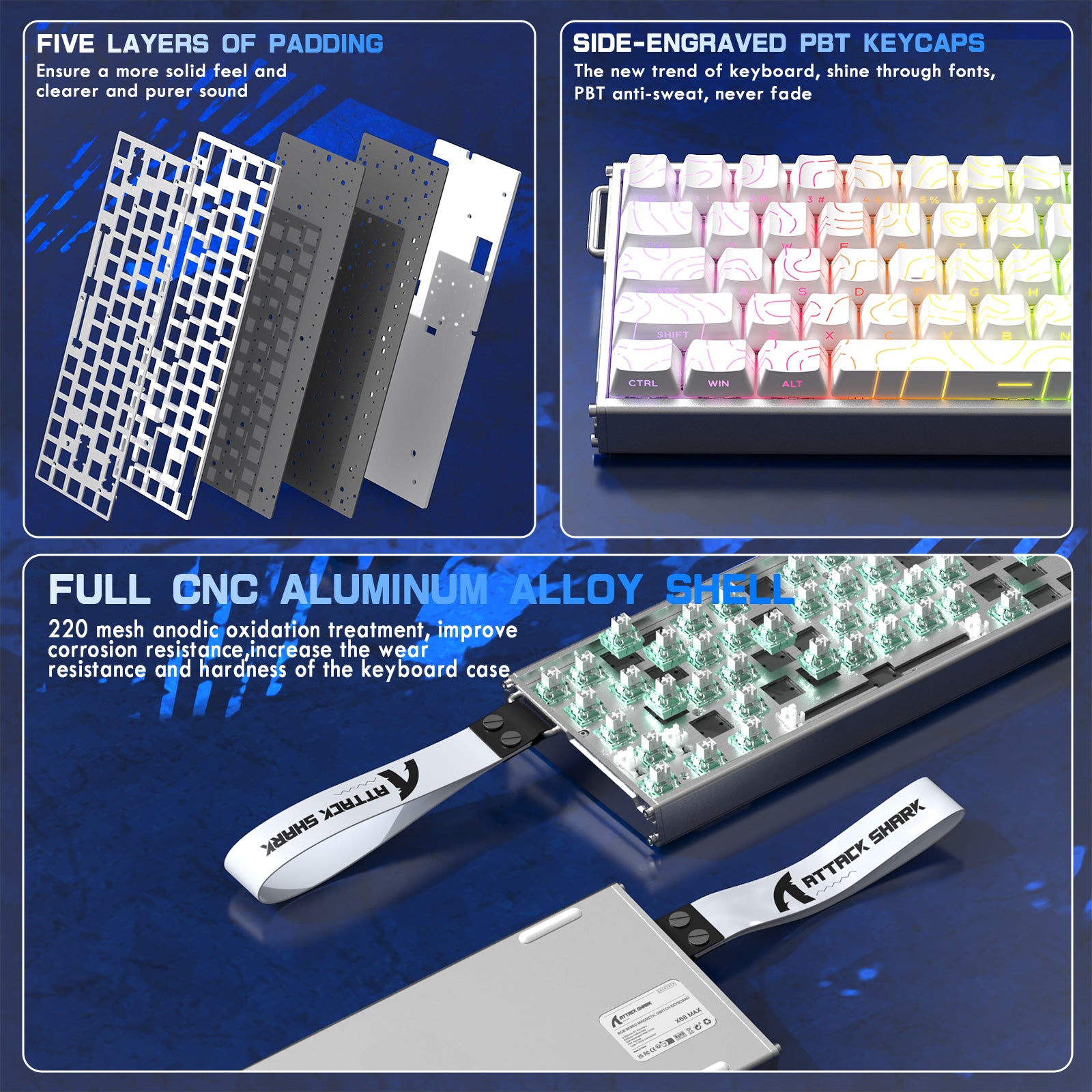 ATTACK SHARK X68MAX HE ラピッドトリガー CNC アルミニウムキーボード マグネティックスイッチ C01Ultra RGB コイルケーブル付き