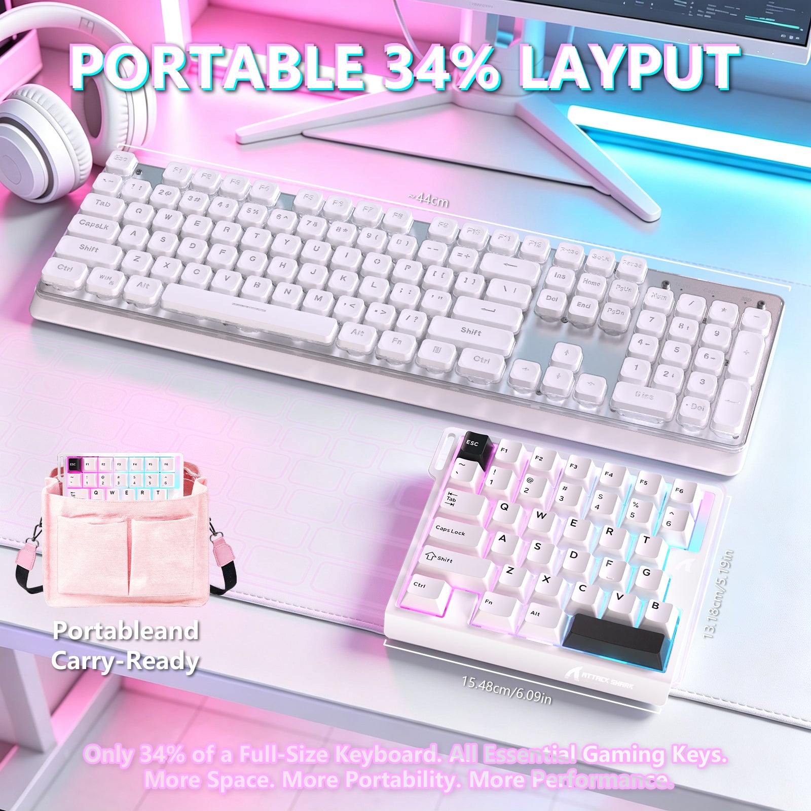 ATTACK SHARK M36 HE 片手用マグネティックスイッチキーボード&C01 ULTRA LED アビエーターケーブル