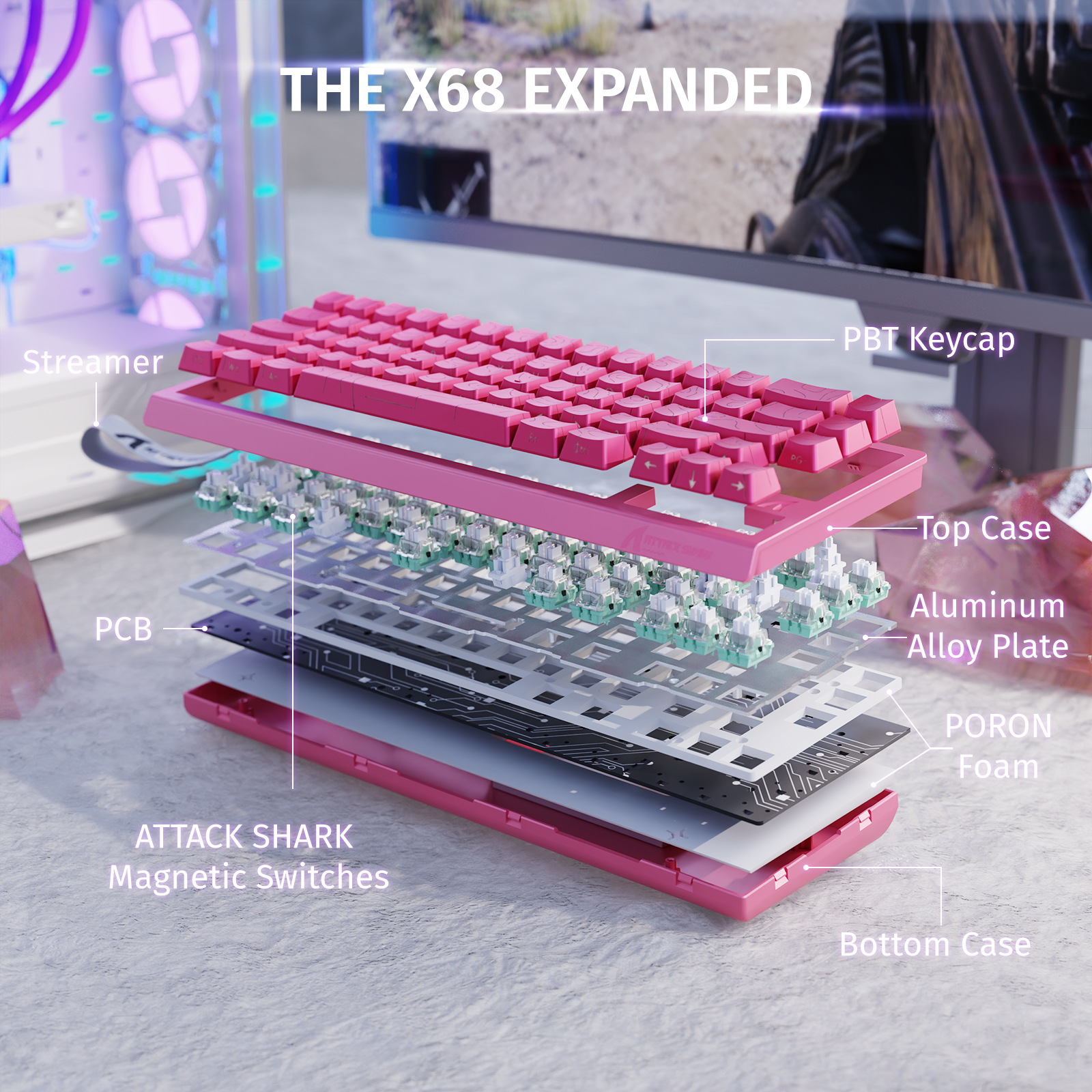 ATTACK SHARK X68 HE ラピッドトリガーキーボード マグネティックスイッチ