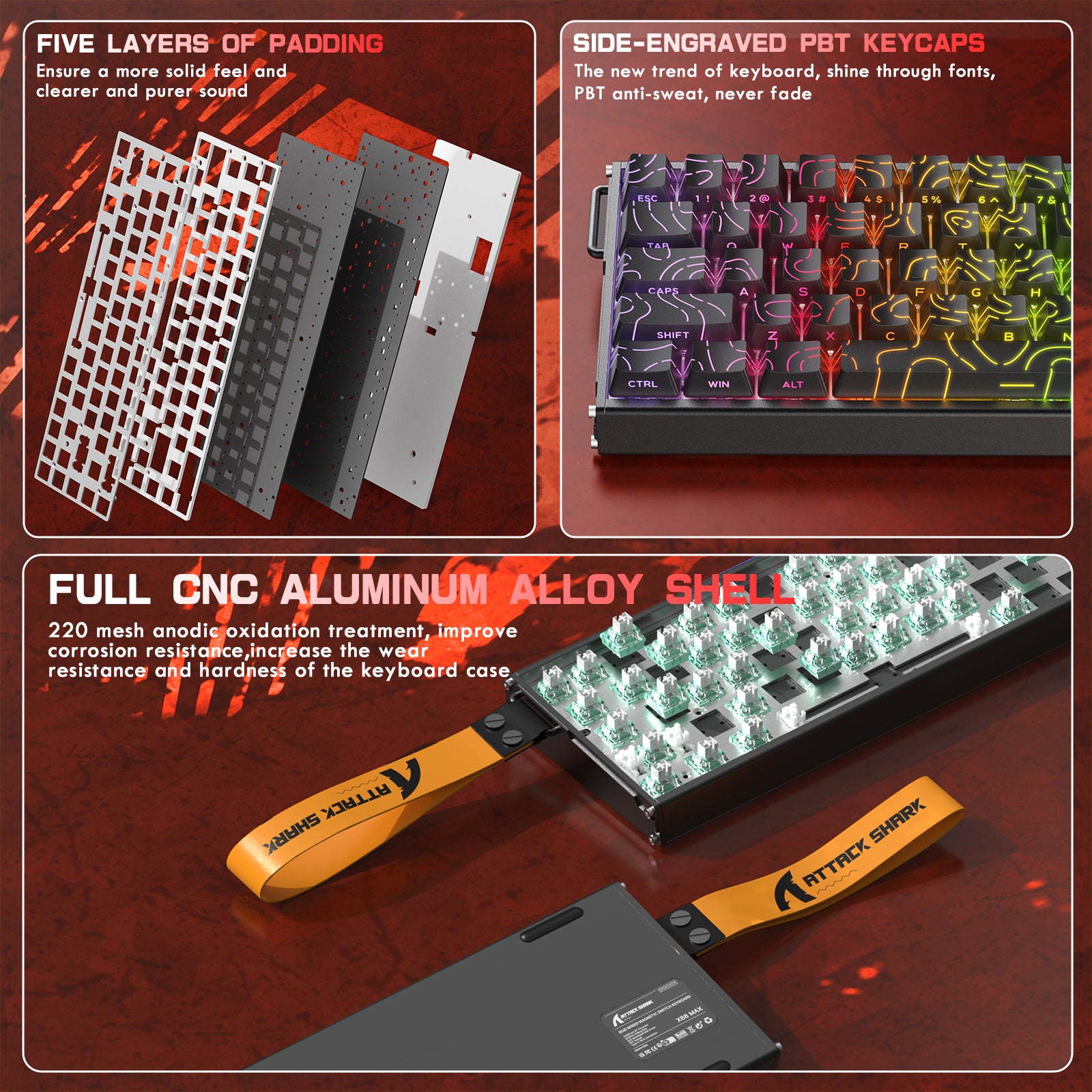ATTACK SHARK X68MAX HE ラピッドトリガー CNC アルミニウムキーボード マグネティックスイッチ C01Ultra RGB コイルケーブル付き