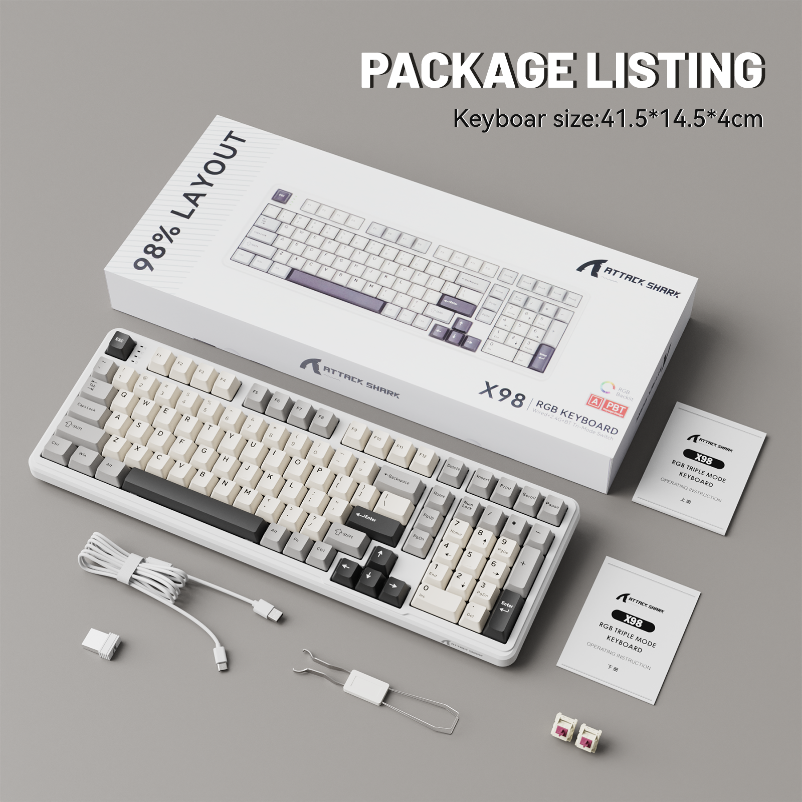 ATTACK SHARK X98 フルサイズ ワイヤレス メカニカルキーボード