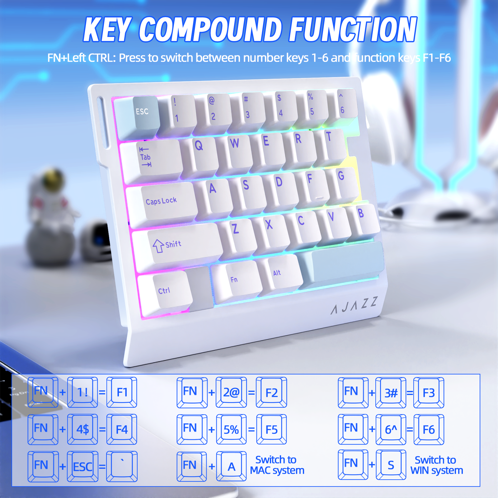 ATTACK SHARK X AJAZZ AK029 Wired One-Handed Gaming Keyboard
