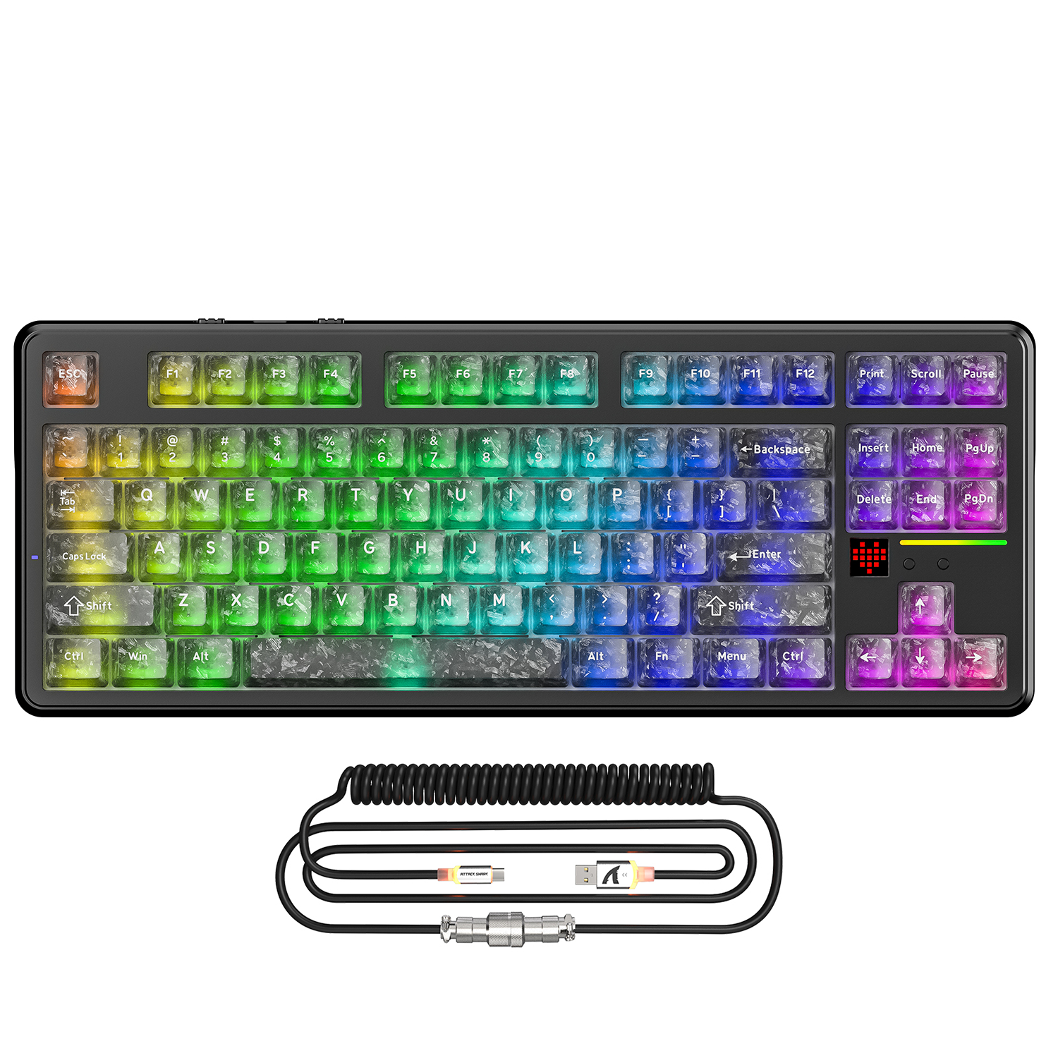 ATTACK SHARK X87 ULTRA wireless gaming keyboard with RGB keycaps, 8KHz receiver, coiled cable