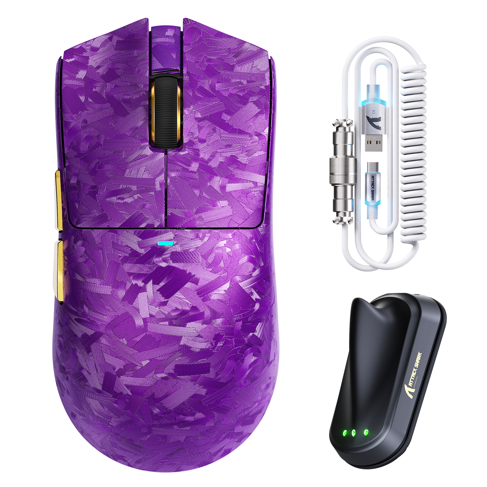 ATTACK SHARK X11 ULTRA carbon fiber wireless gaming mouse with C06 ULTRA LED cable