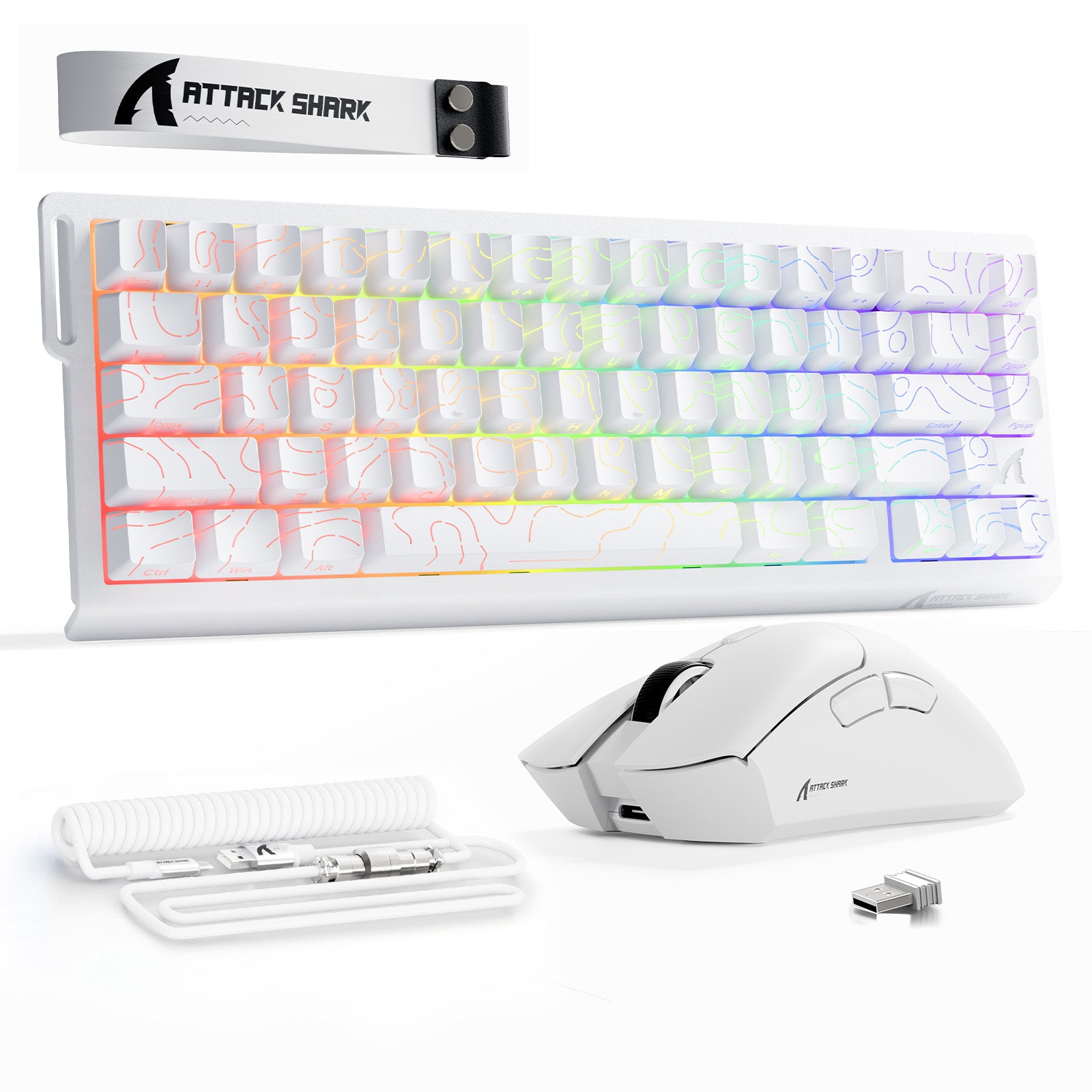 ATTACK SHARK X68HE ラピッドトリガーキーボード + R1 ワイヤレス ゲーミングマウス + C01 コイルケーブル バンドル