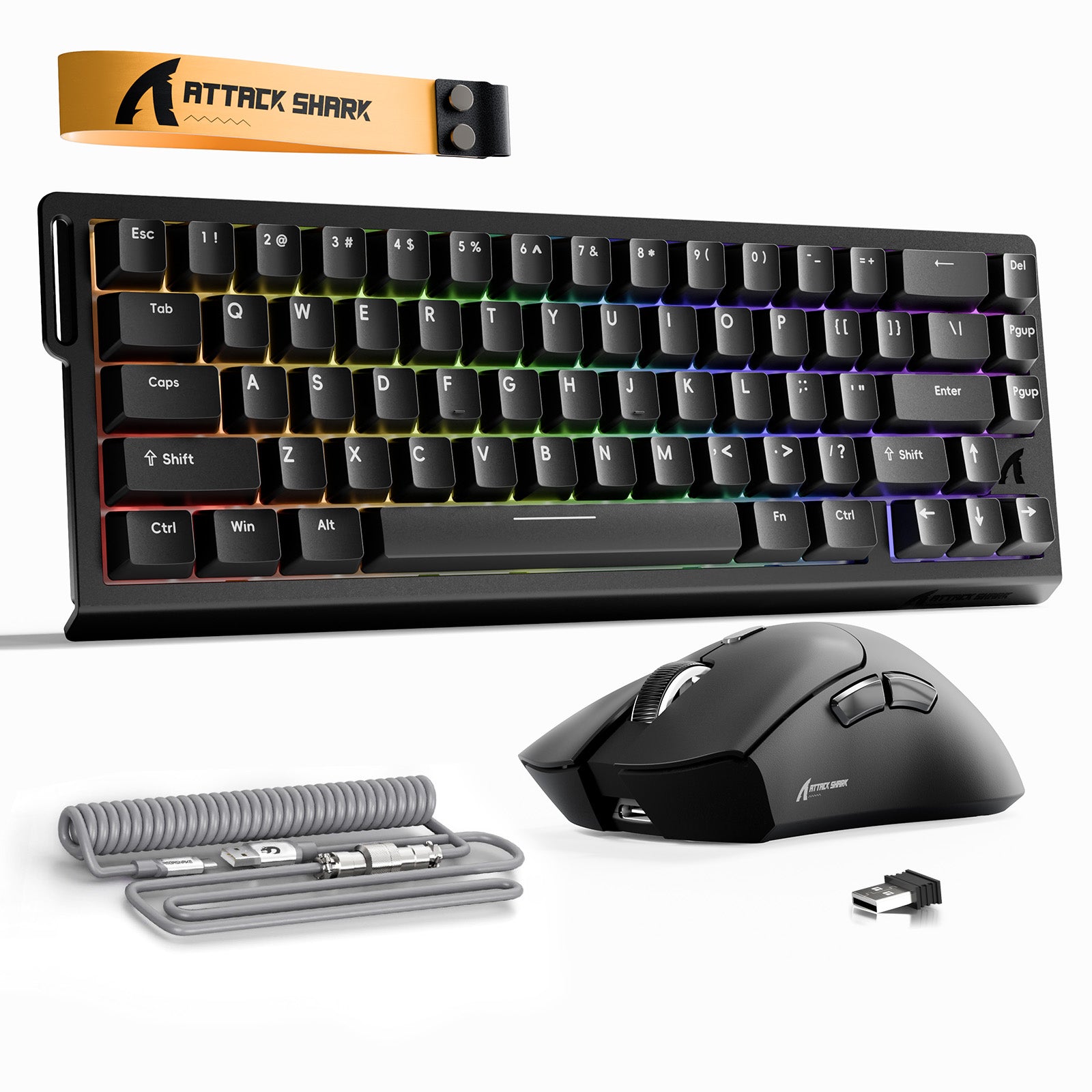 ATTACK SHARK X68HE ラピッドトリガーキーボード + R1 ワイヤレス ゲーミングマウス + C01 コイルケーブル バンドル