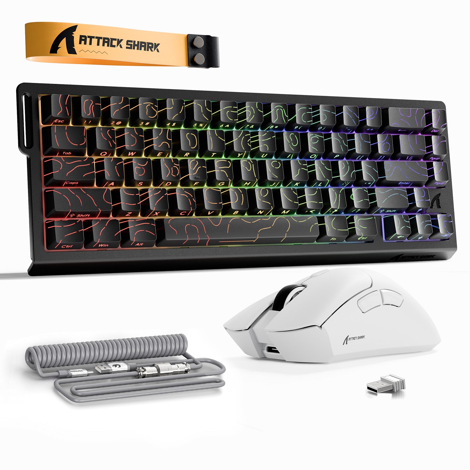 ATTACK SHARK X68HE ラピッドトリガーキーボード + R1 ワイヤレス ゲーミングマウス + C01 コイルケーブル バンドル