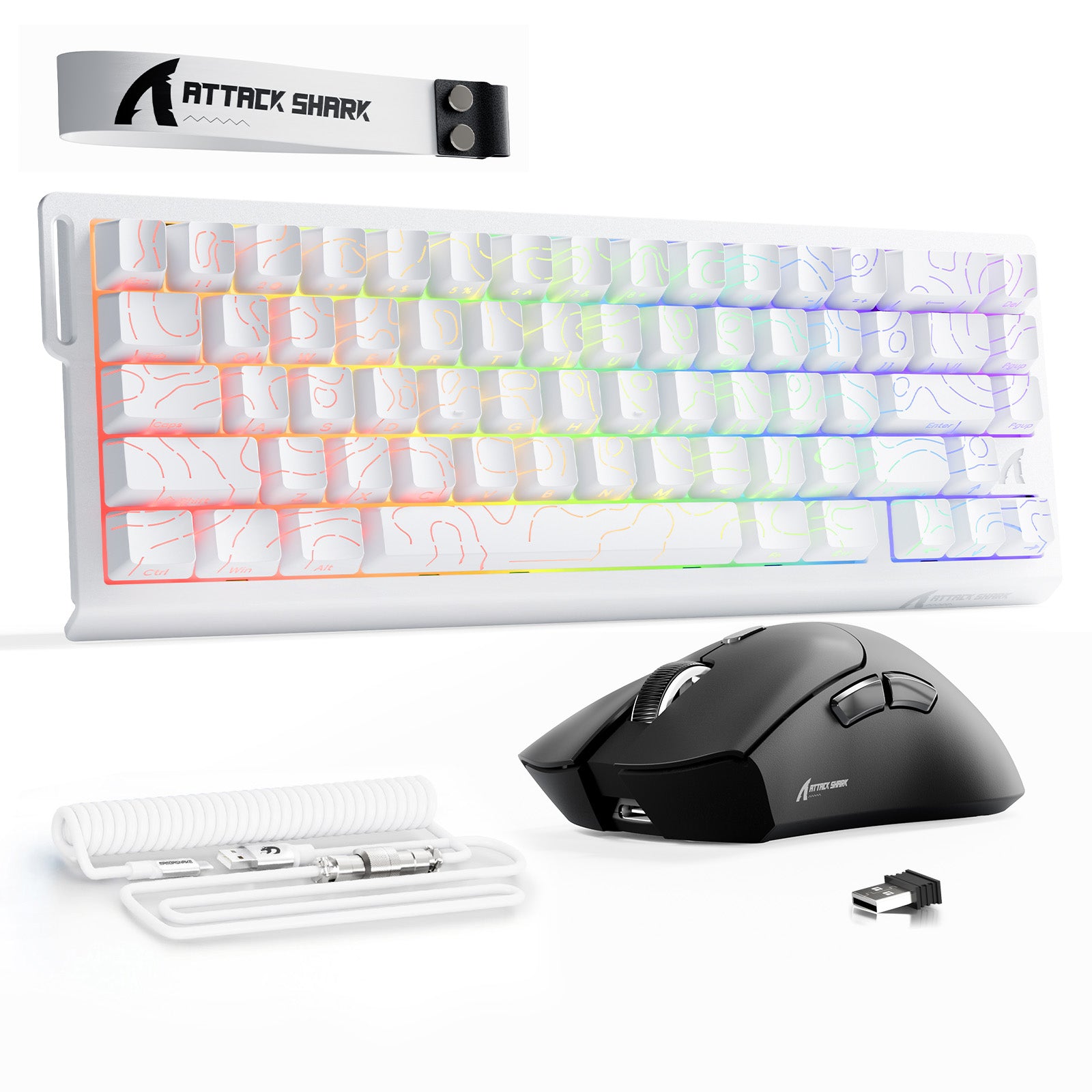 ATTACK SHARK X68HE ラピッドトリガーキーボード + R1 ワイヤレス ゲーミングマウス + C01 コイルケーブル バンドル