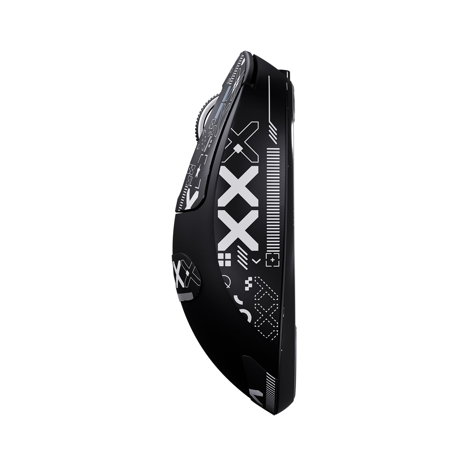 ATTACK SHARK X3 Wireless Gaming Mouse side profile, black ergonomic design with white graphics
