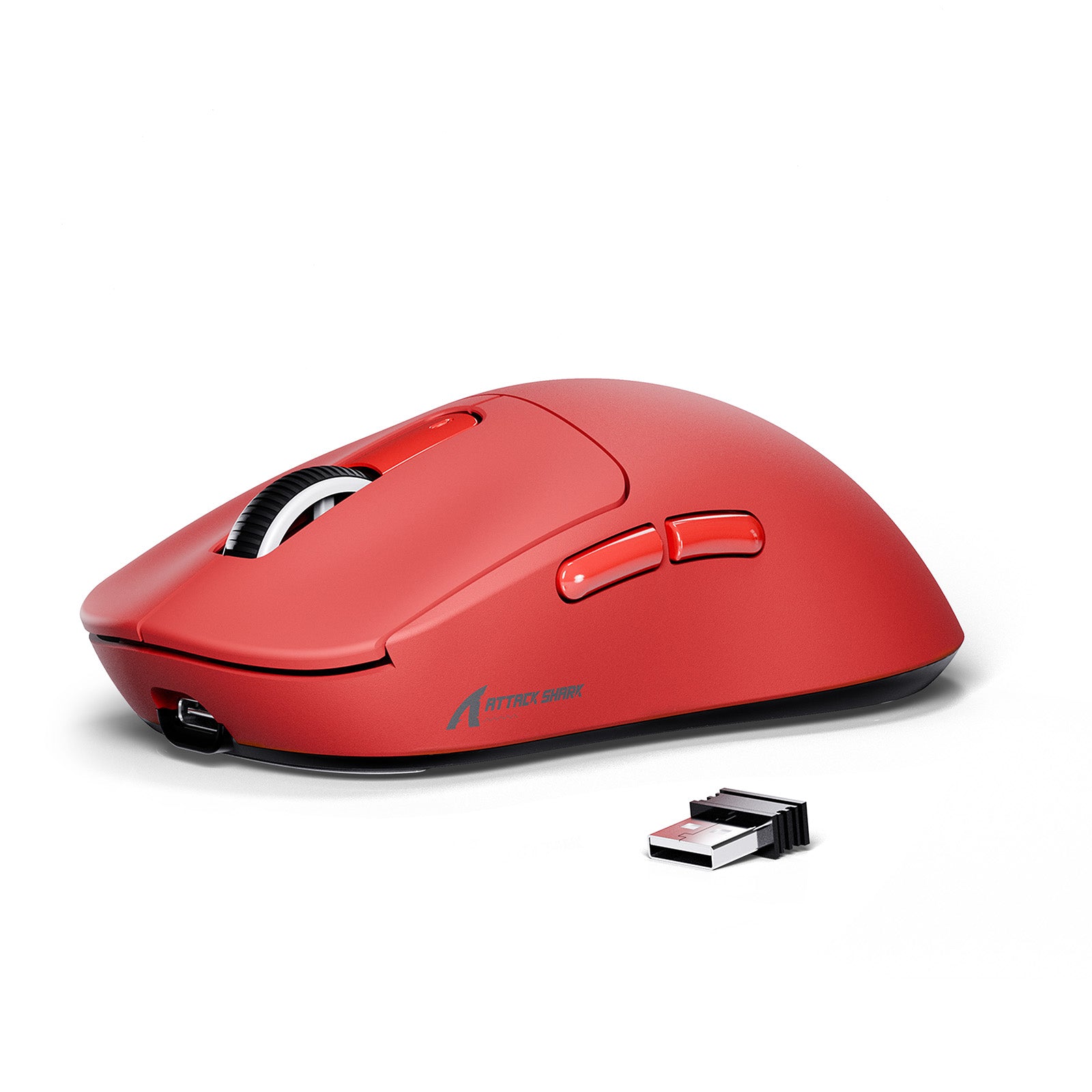 ATTACK SHARK X3 Wireless Gaming Mouse in red with USB receiver, ergonomic design