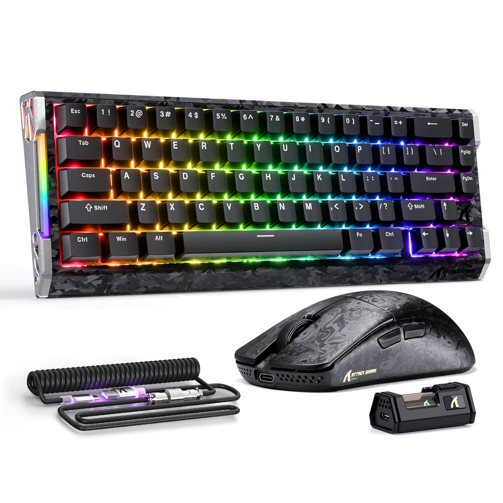 ATTACK SHARK R68 HE & R11 ULTRA カーボンファイバー ゲーミングバンドル C01 ULTRA コイルケーブル付き