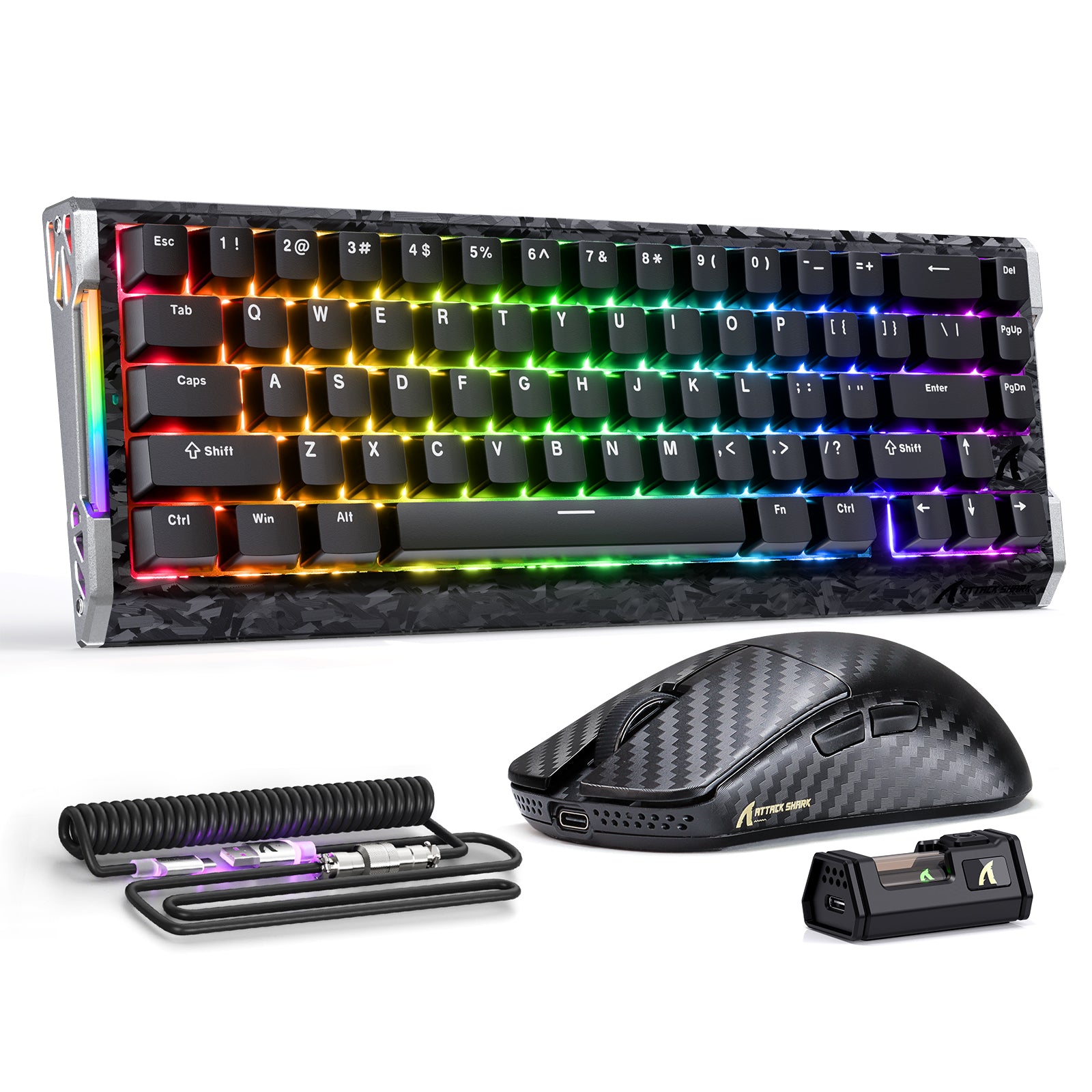 ATTACK SHARK R68 HE & R11 ULTRA カーボンファイバー ゲーミングバンドル C01 ULTRA コイルケーブル付き