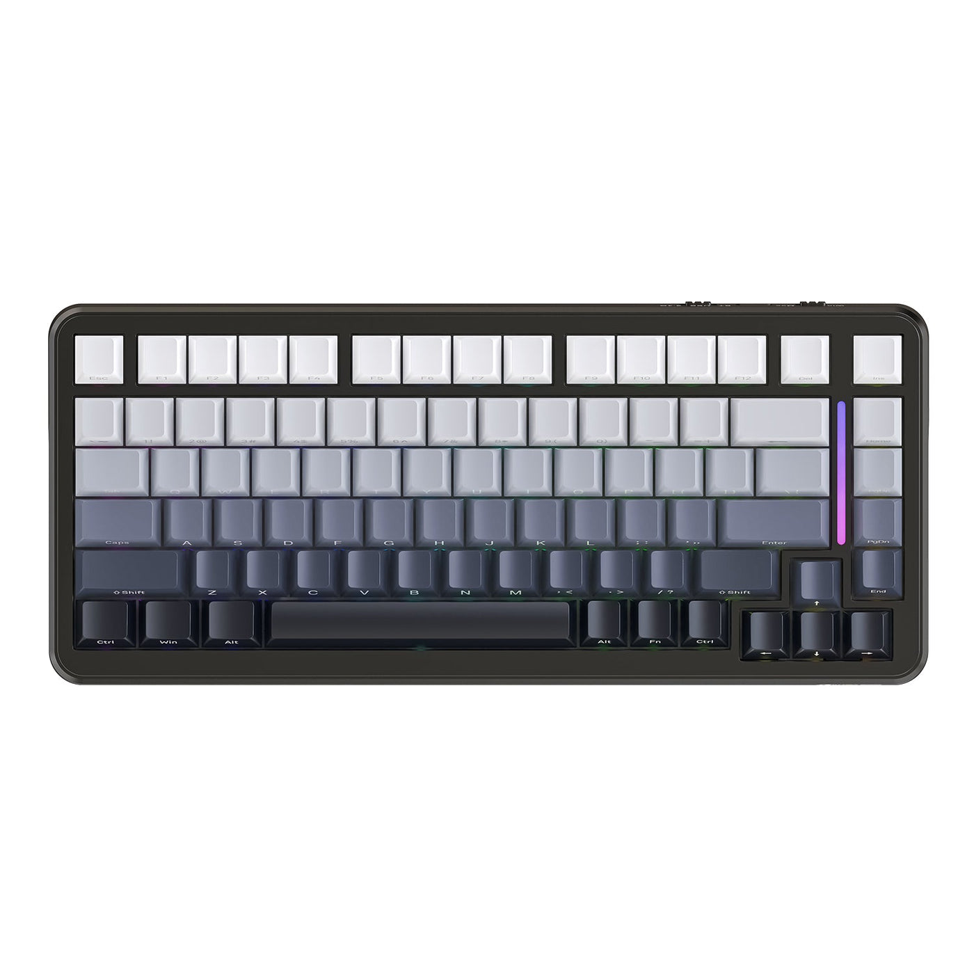 Compact mechanical keyboard shown prominently in a clean desk setup