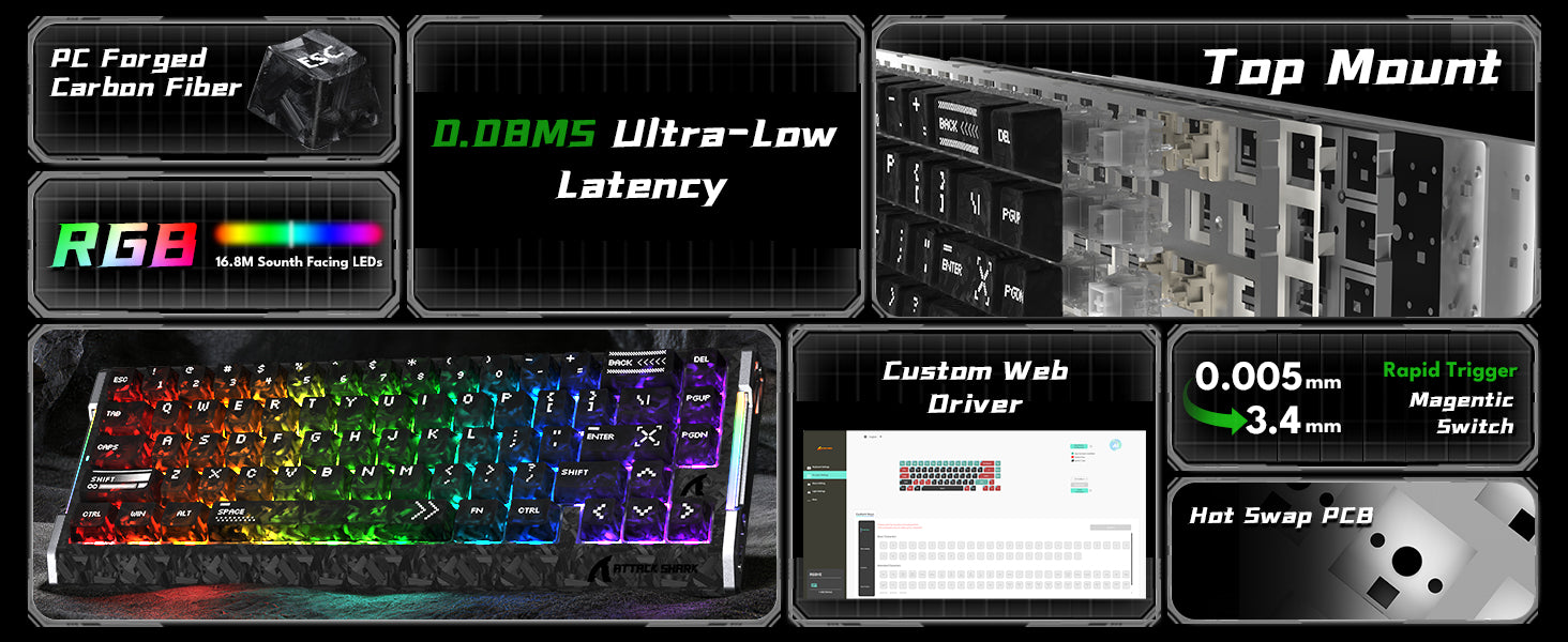 ATTACK SHARK R68 HE カーボンファイバー有線ラピッドトリガーマグネティックスイッチキーボード（C01 Ultra RGBコイルケーブル付属）