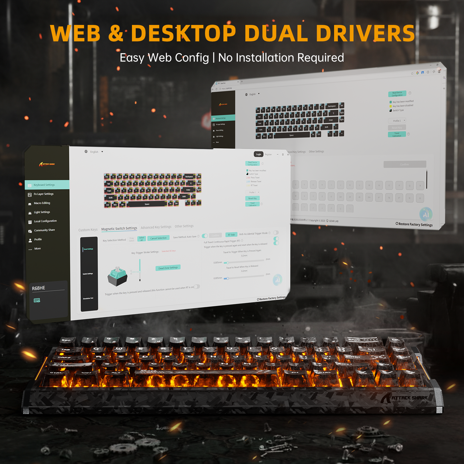 ATTACK SHARK R68 HE カーボンファイバー ラピッドトリガーキーボード マグネティックスイッチ