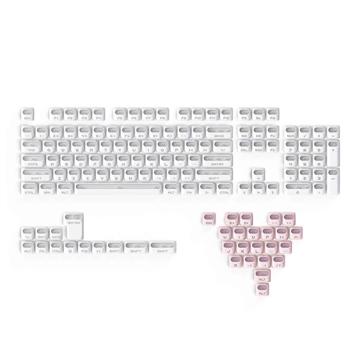 ATTACK SHARK SK07 131キー プリズム仕様の透過キーキャップ、ANSI、ホワイト