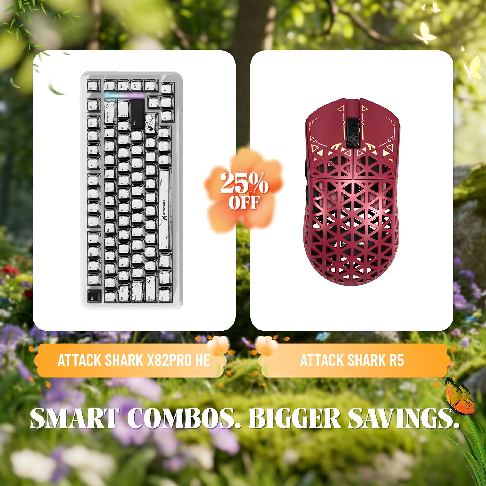 ATTACK SHARK X82PRO HE rapid trigger keyboard & R5 carbon fiber wireless gaming mouse bundle with 25% off.