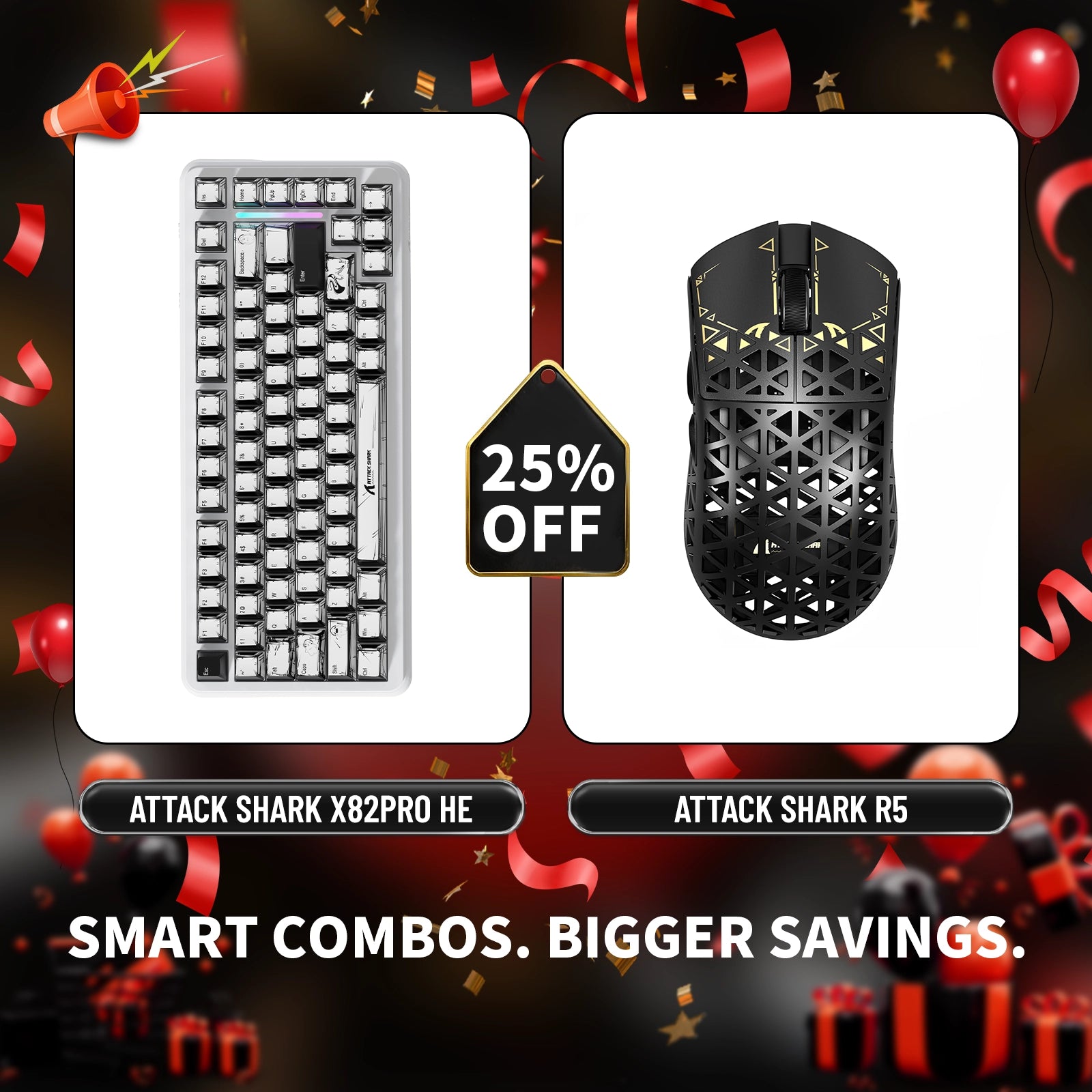 ATTACK SHARK X82PRO HE ラピッドトリガーキーボード + R5 カーボンファイバーワイヤレスゲーミングマウスバンドル