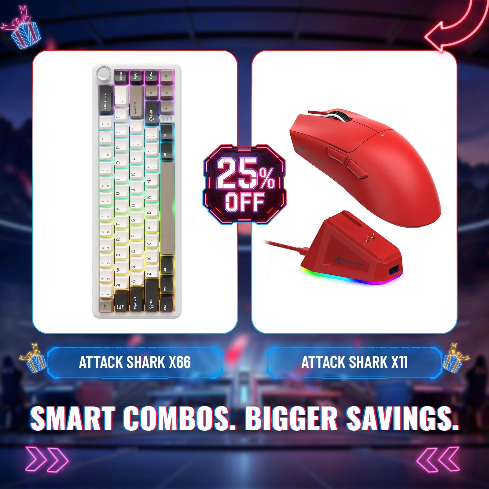 ATTACK SHARK X66 ワイヤレスメカニカルキーボード + X11 ワイヤレスゲーミングマウス