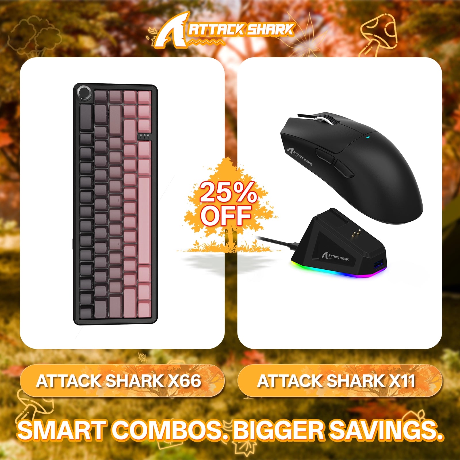 ATTACK SHARK X66 ワイヤレスメカニカルキーボード + X11 ワイヤレスゲーミングマウス