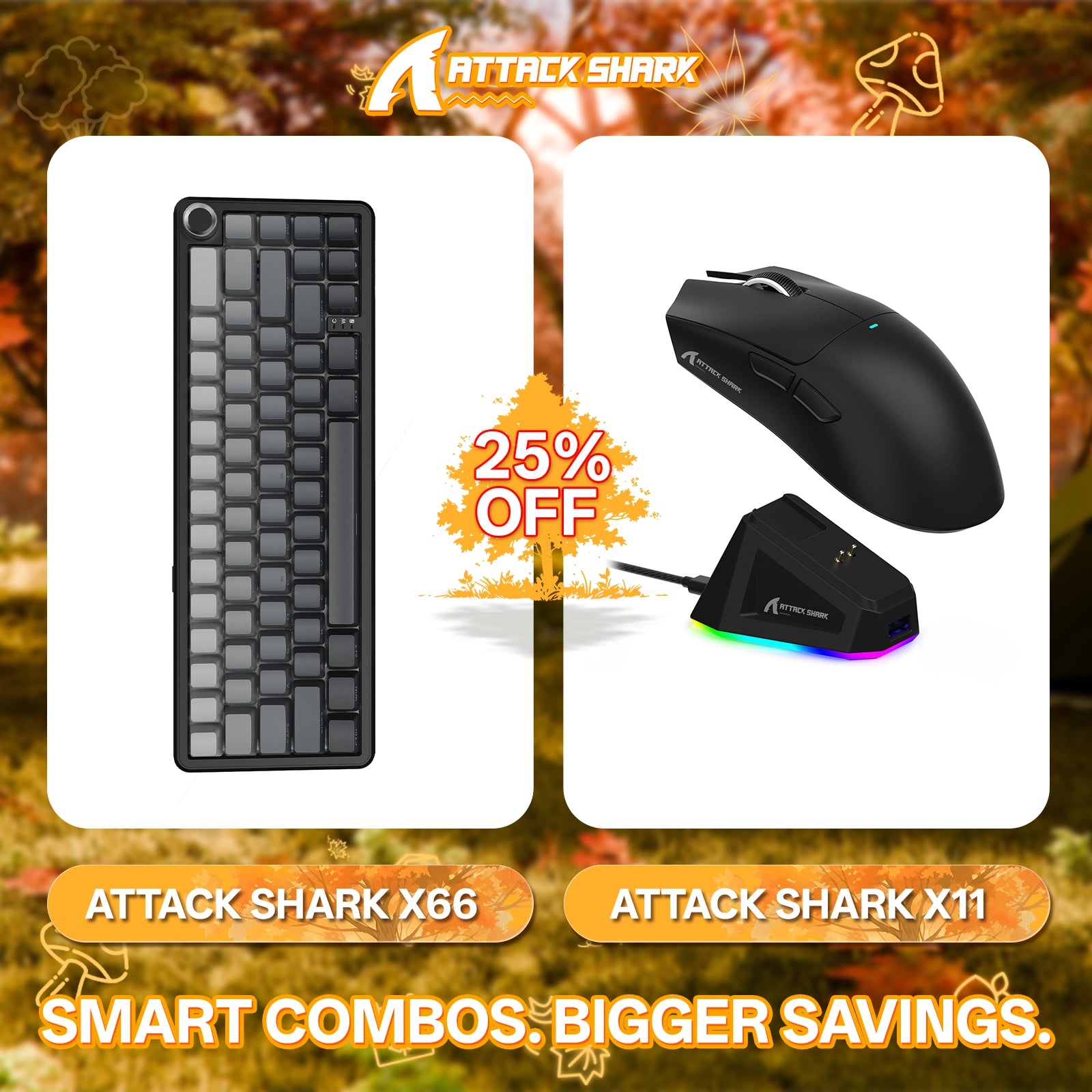 ATTACK SHARK X66 ワイヤレスメカニカルキーボード + X11 ワイヤレスゲーミングマウス