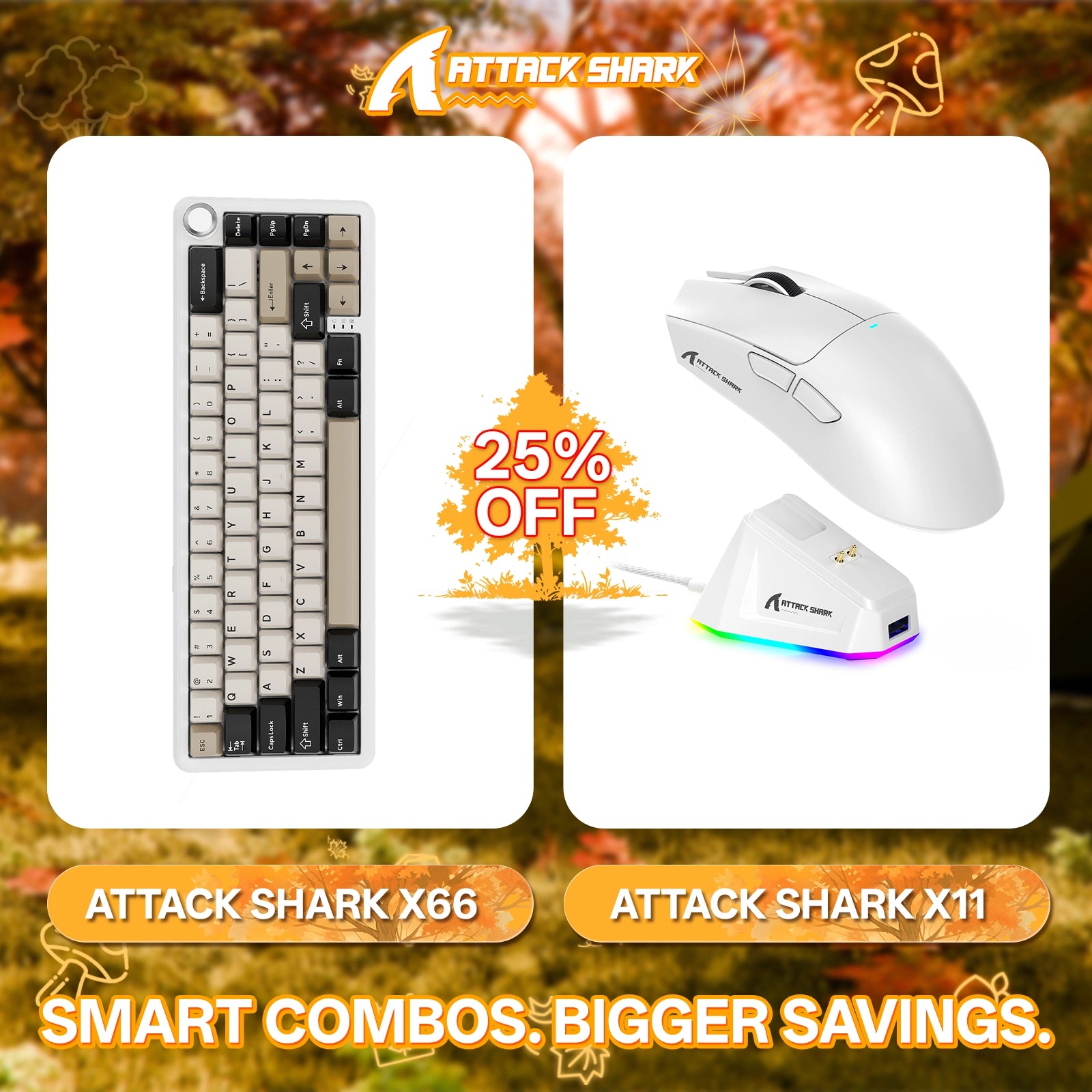 ATTACK SHARK X66 ワイヤレスメカニカルキーボード + X11 ワイヤレスゲーミングマウス