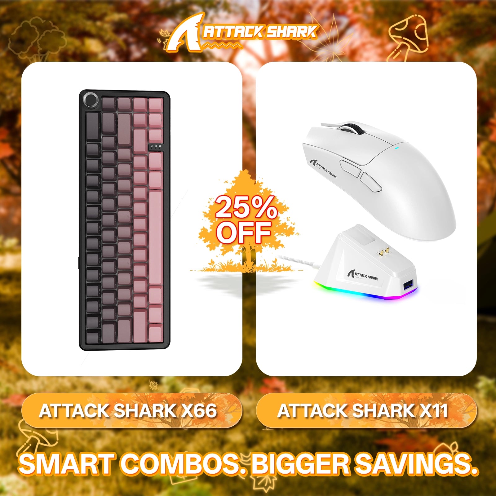 ATTACK SHARK X66 ワイヤレスメカニカルキーボード + X11 ワイヤレスゲーミングマウス